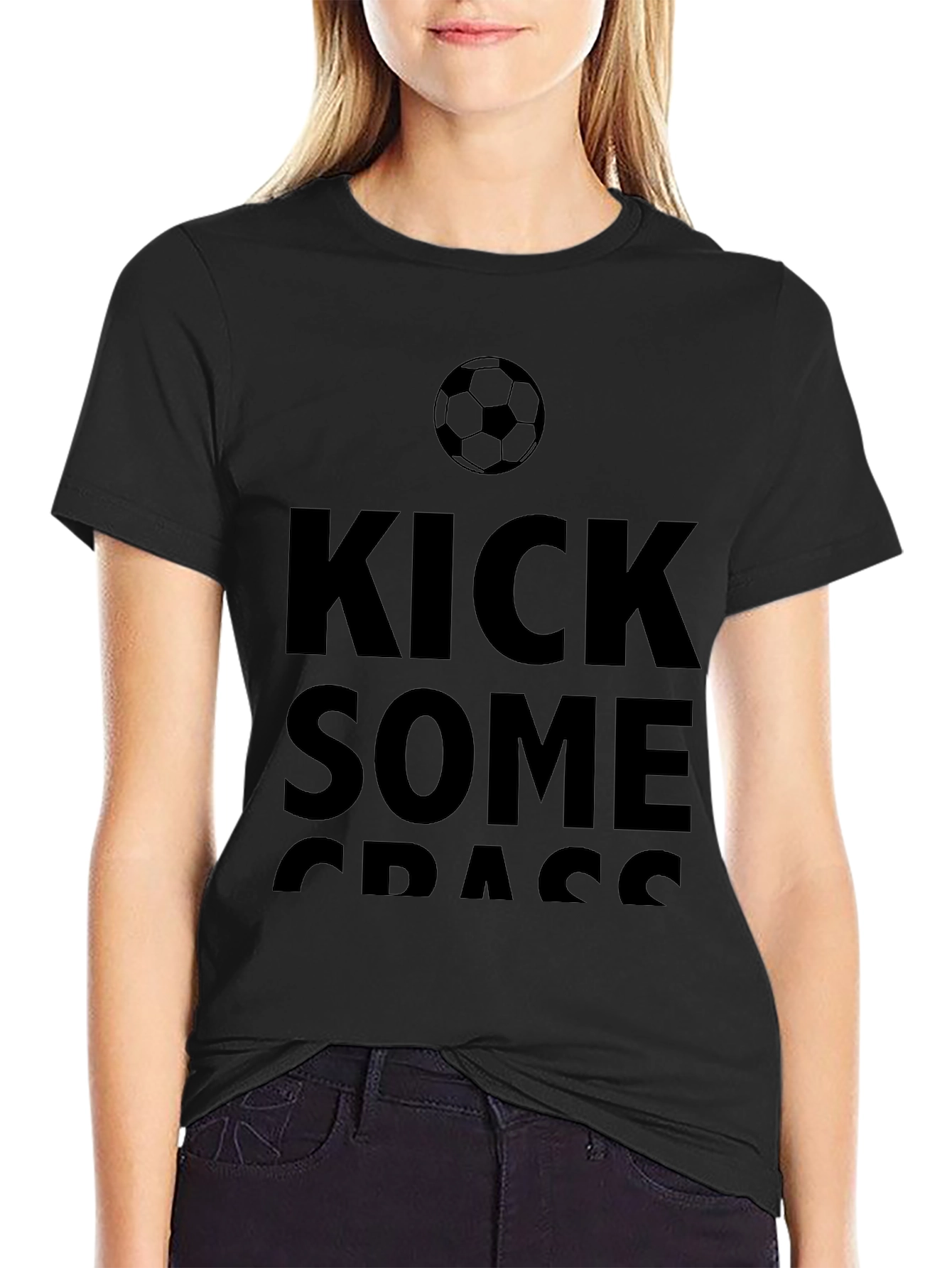 Kick Some Grass Soccer Graphic Tee - Black