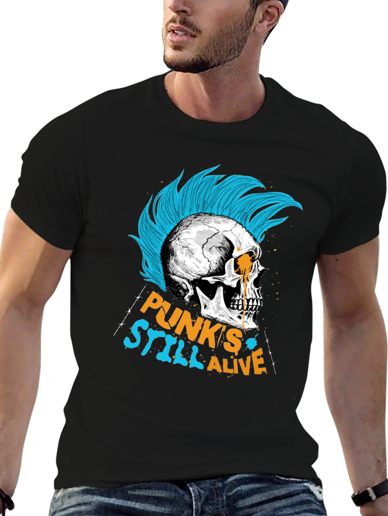 Punks Still Alive Graphic Tee - Skull Design