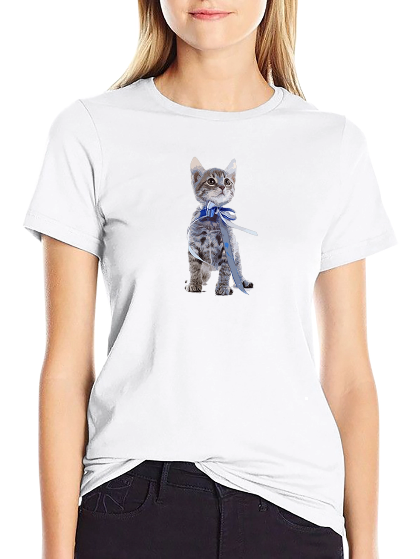 Kitten with Bow T-Shirt - Cute Cat Graphic Tee