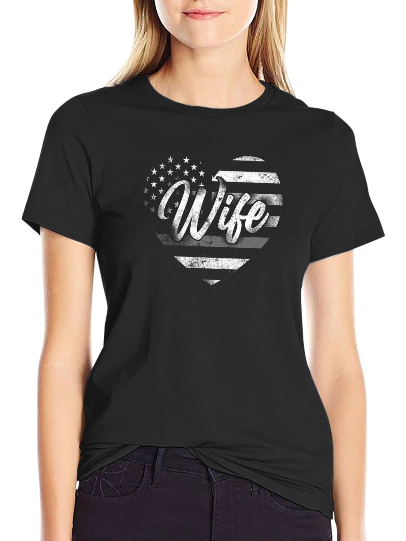 Wife American Flag Heart Graphic Tee