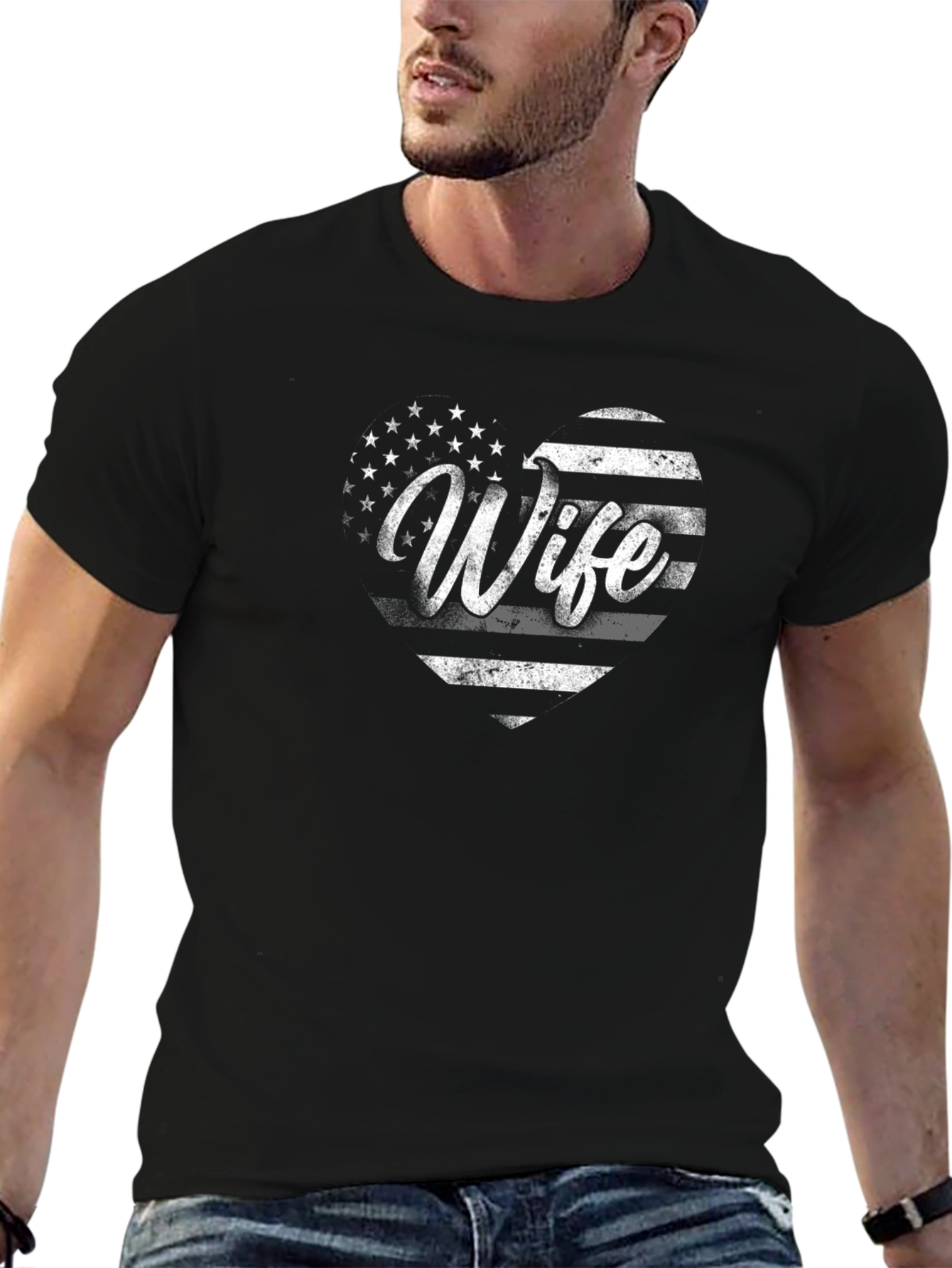 Wife American Flag Heart Graphic Tee