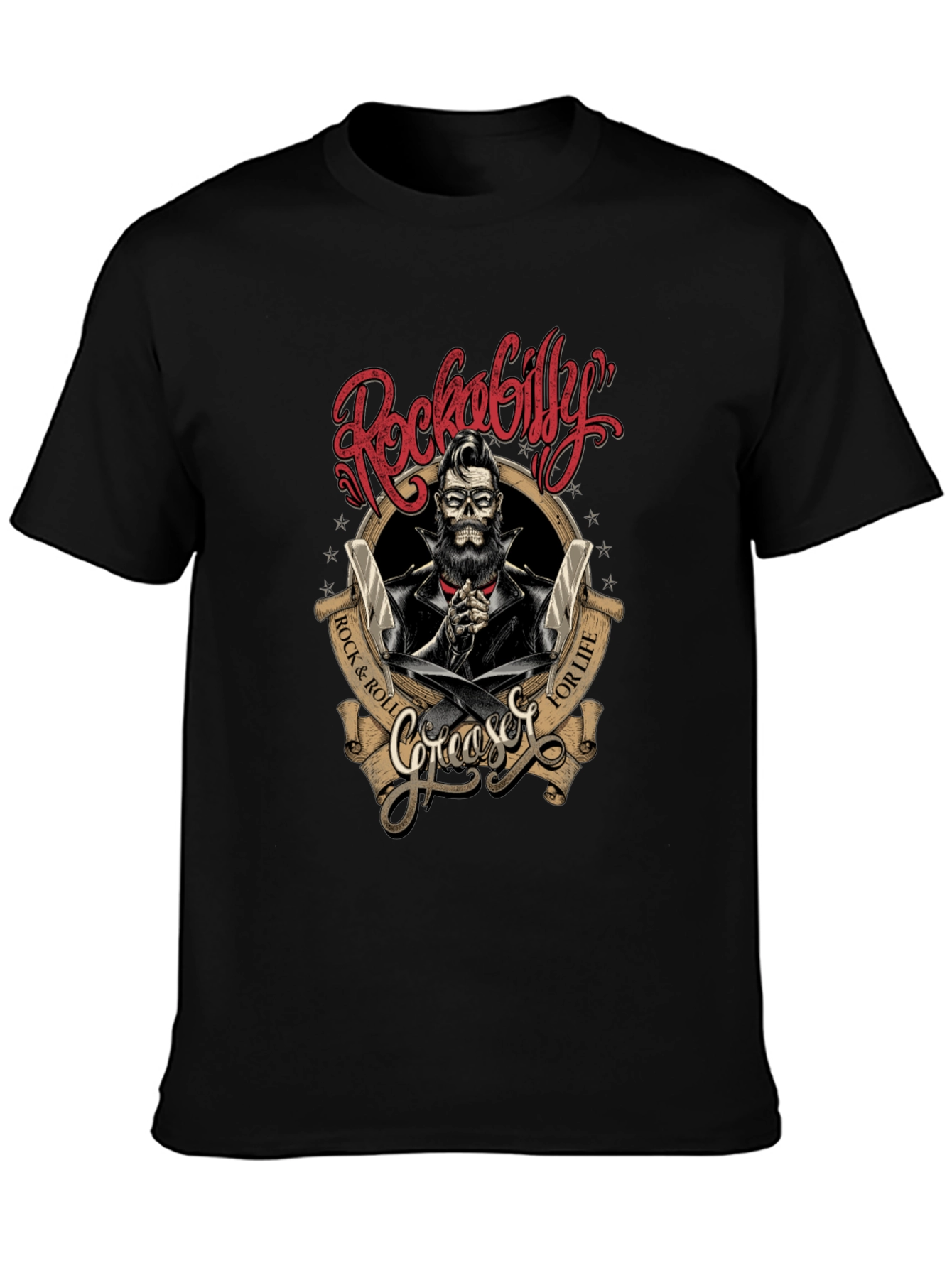 Rockabilly Greaser Skull T-Shirt