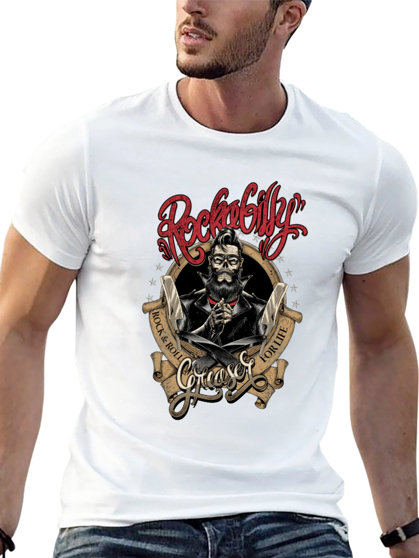 Rockabilly Greaser Skull T-Shirt