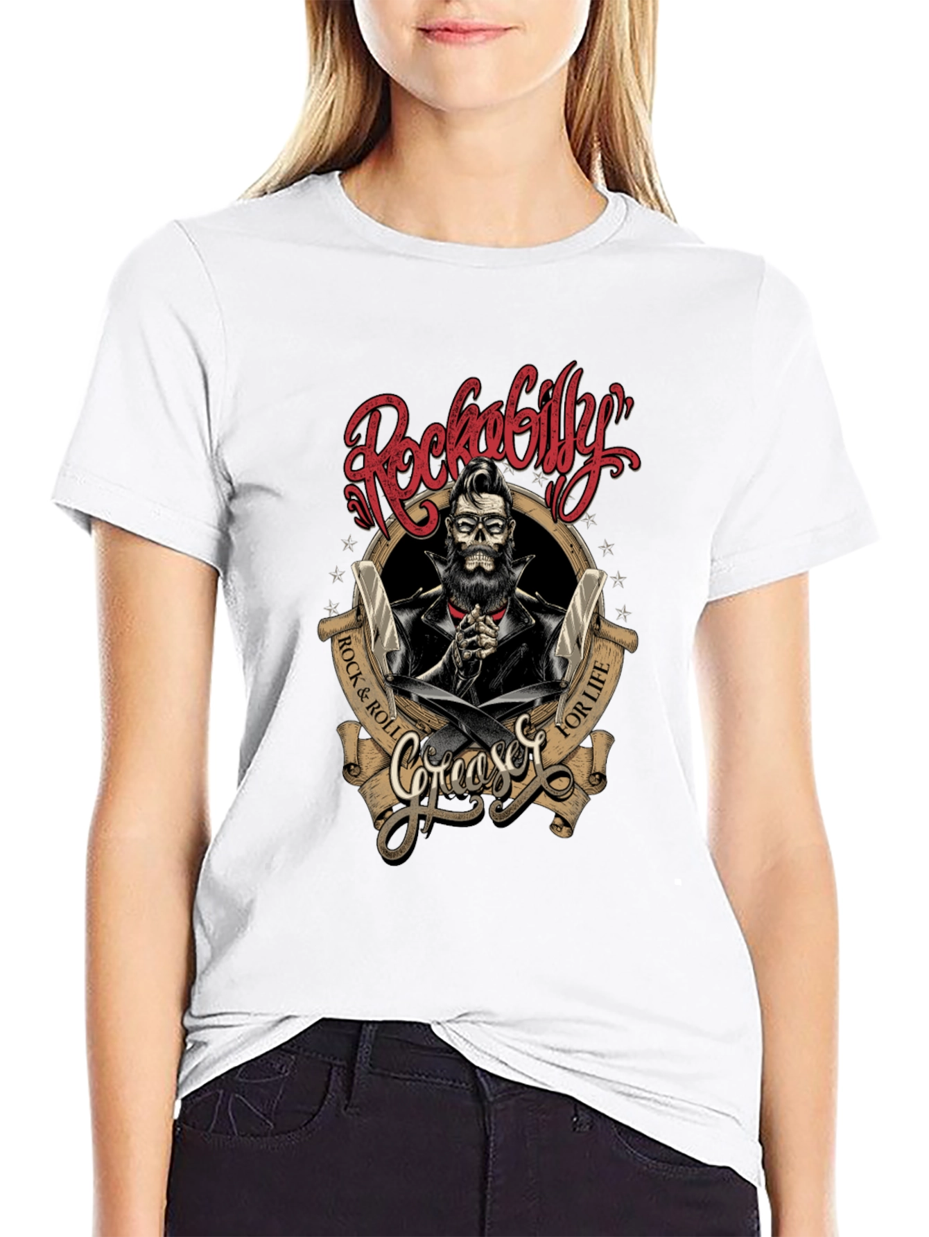 Rockabilly Greaser Skull T-Shirt