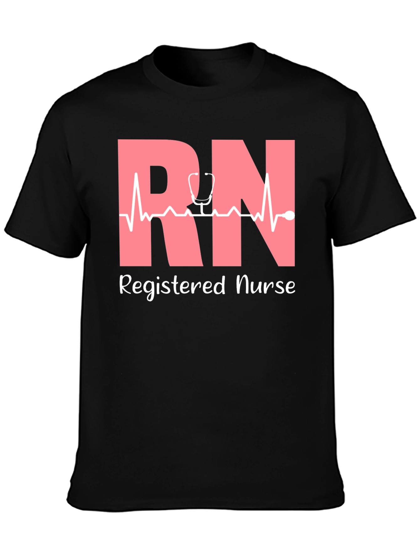 RN Registered Nurse T-Shirt - Stethoscope Heartbeat Design