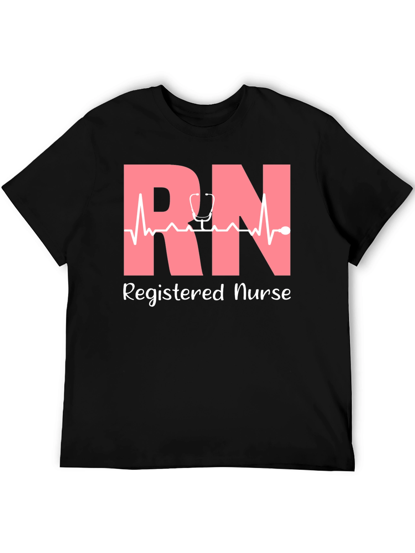 RN Registered Nurse T-Shirt - Stethoscope Heartbeat Design