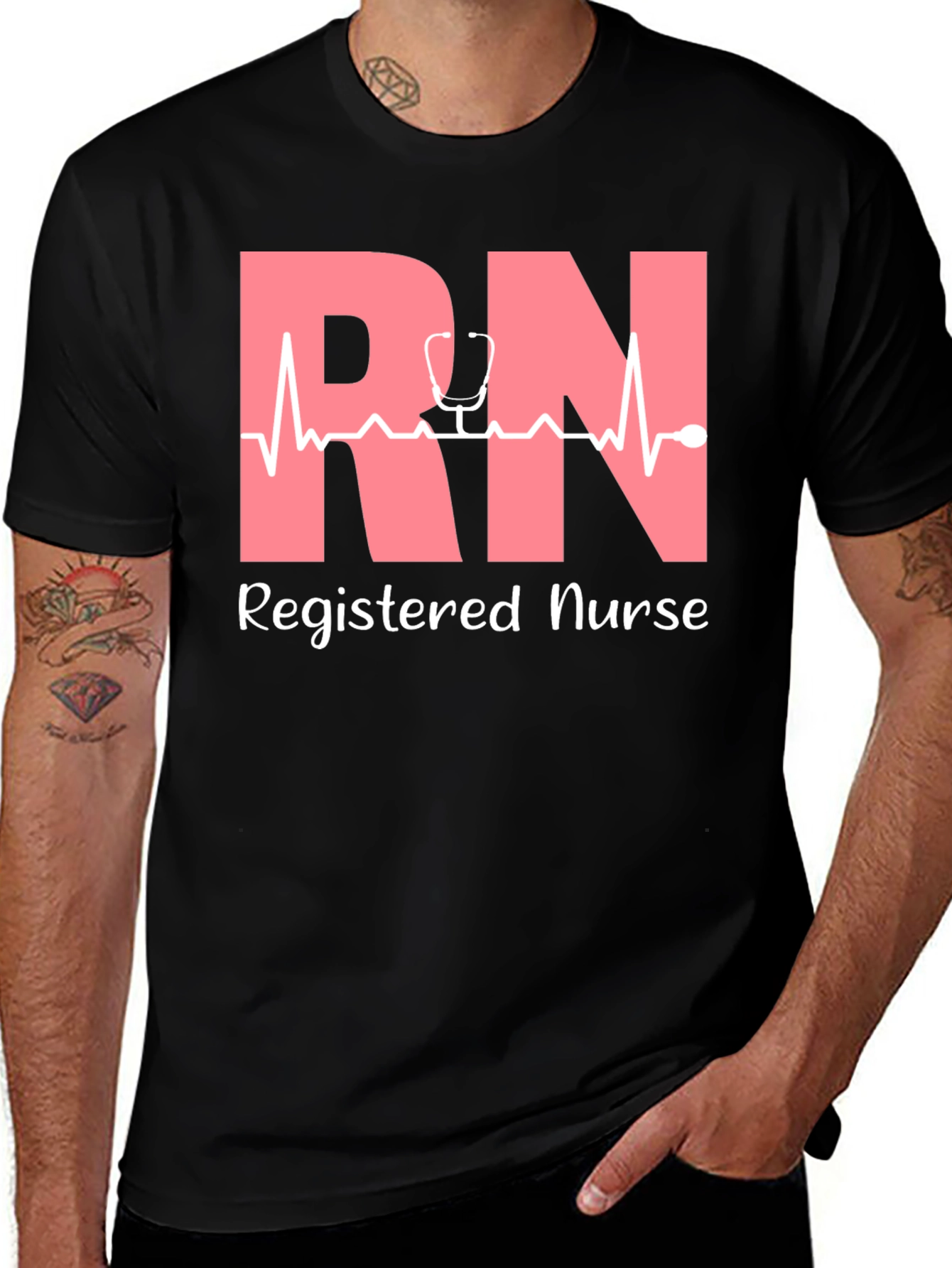 RN Registered Nurse T-Shirt - Stethoscope Heartbeat Design