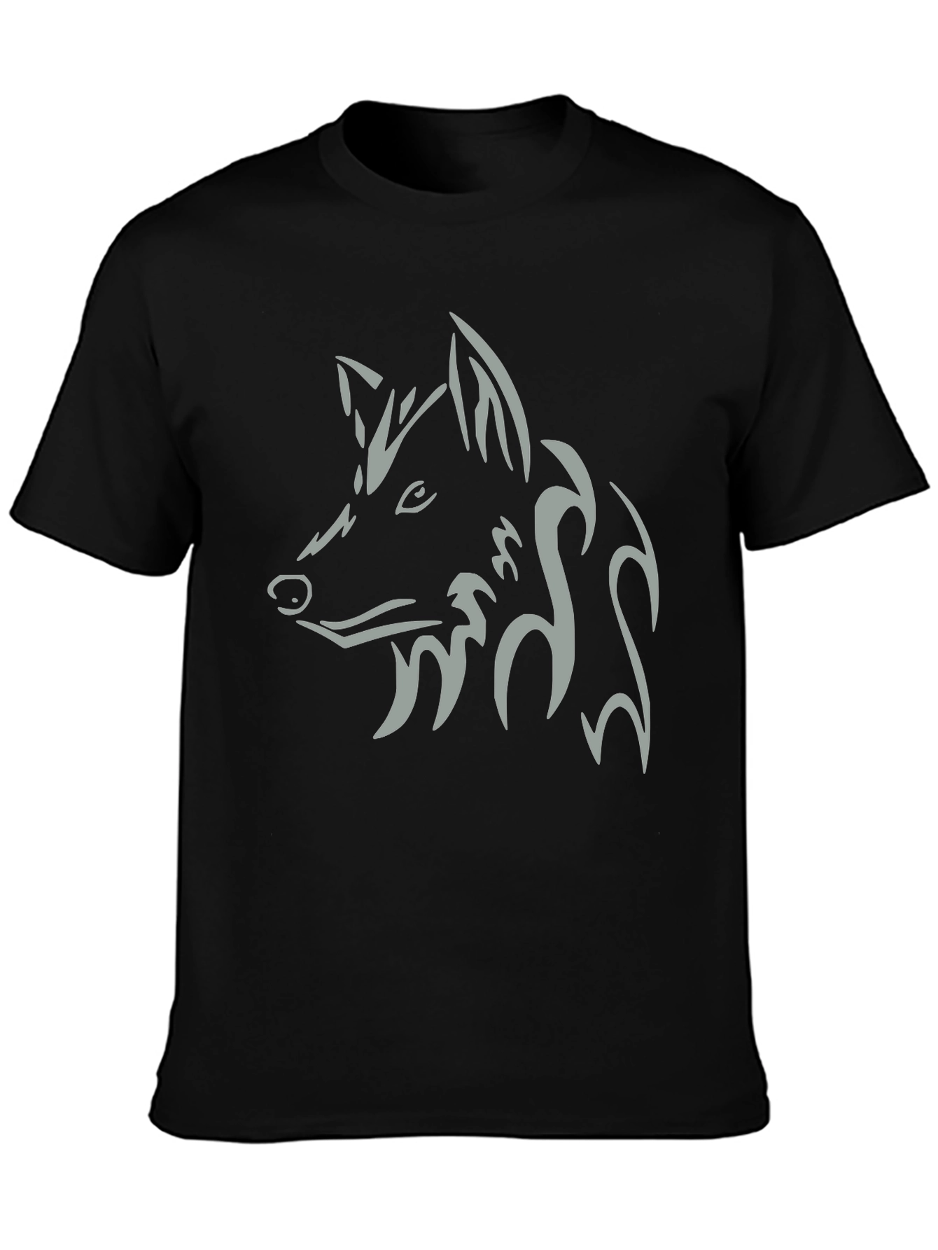 Mens Black T-Shirt with Tribal Wolf Design