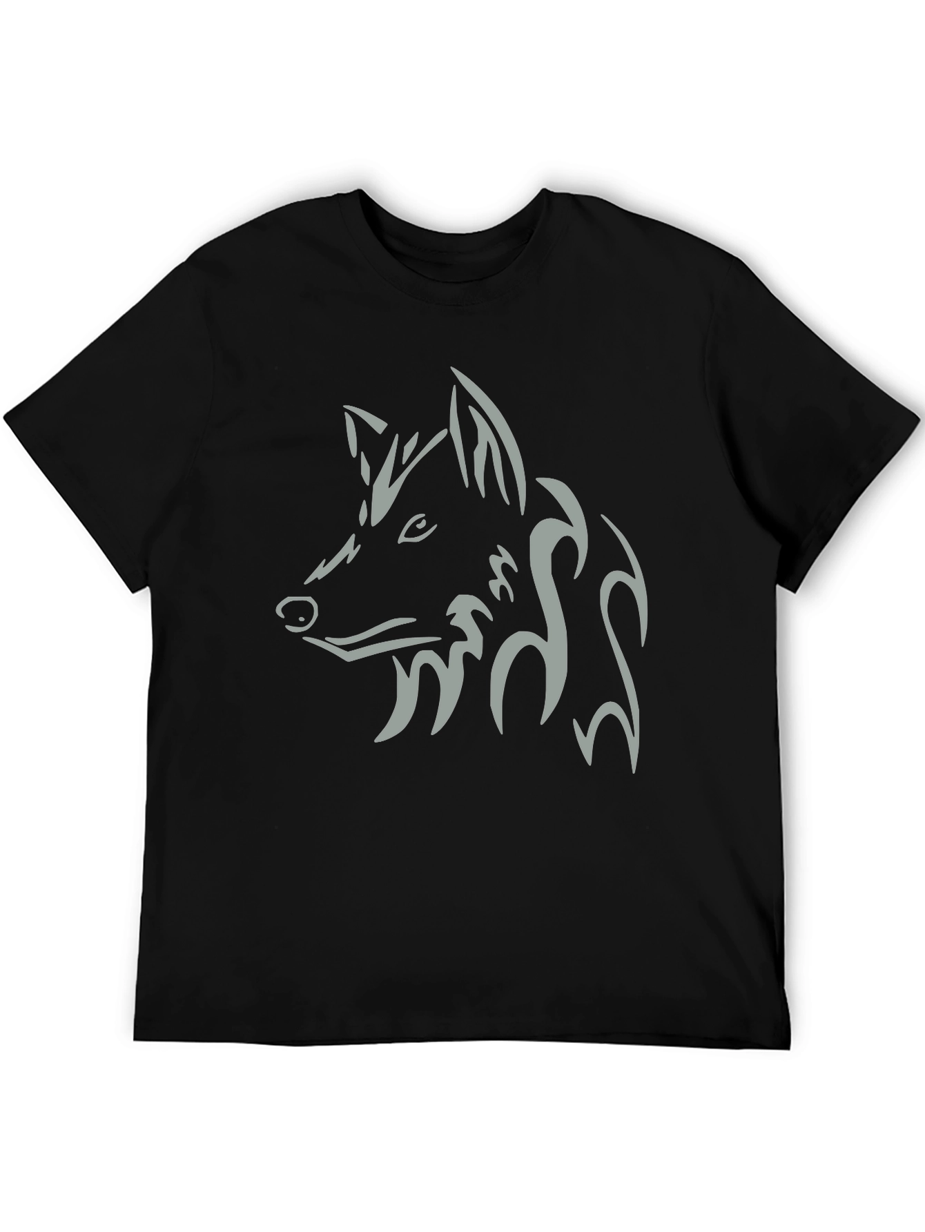 Mens Black T-Shirt with Tribal Wolf Design