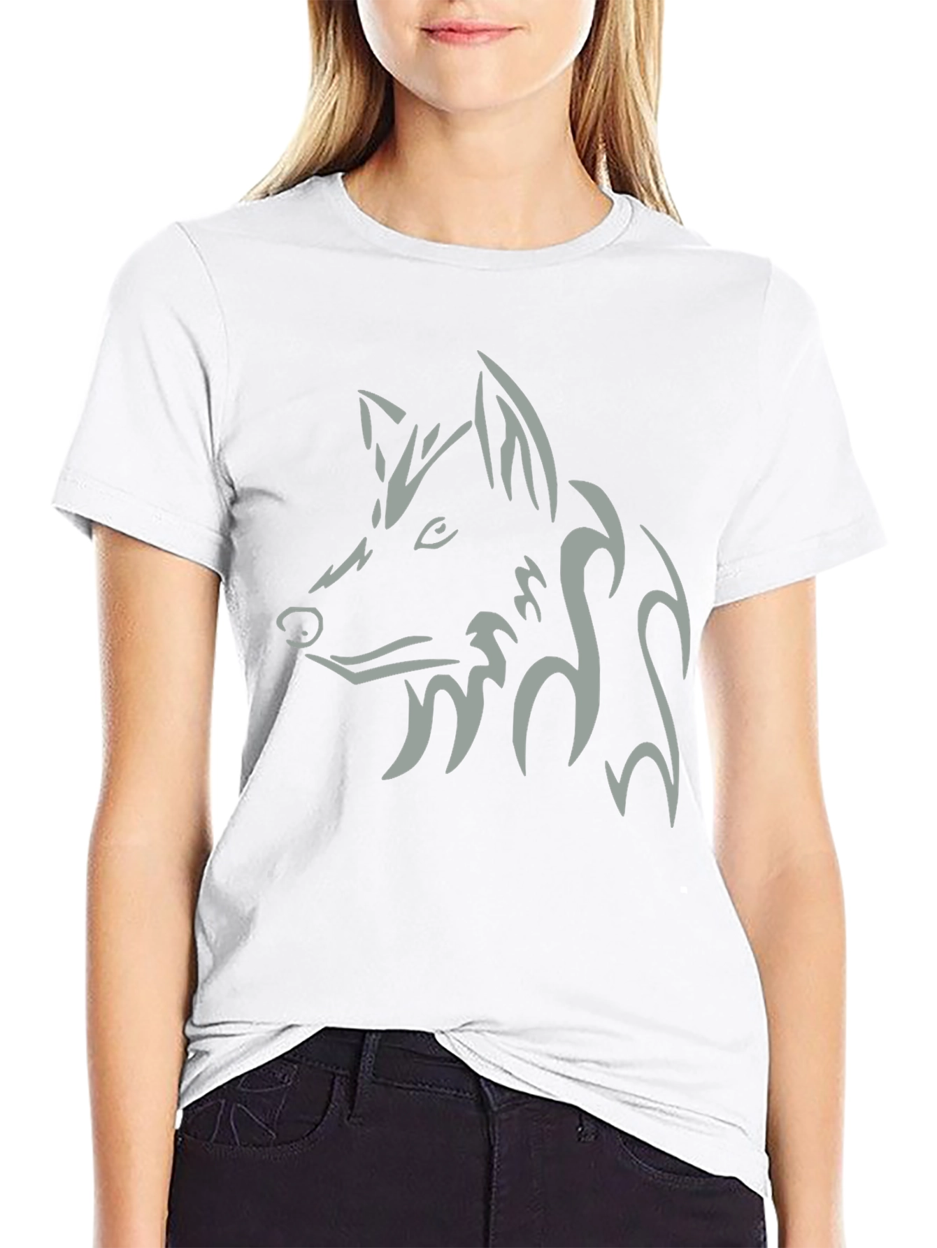 Mens Black T-Shirt with Tribal Wolf Design