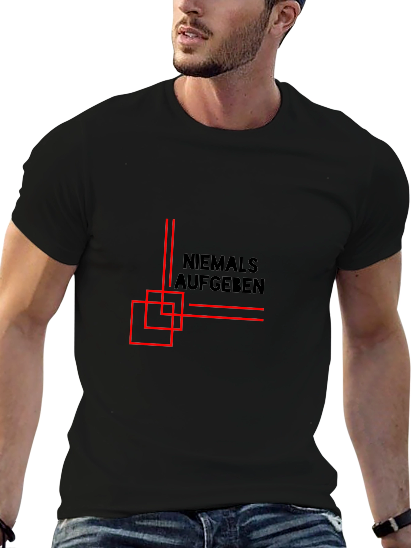 Never Give Up - Mens Black Graphic Tee