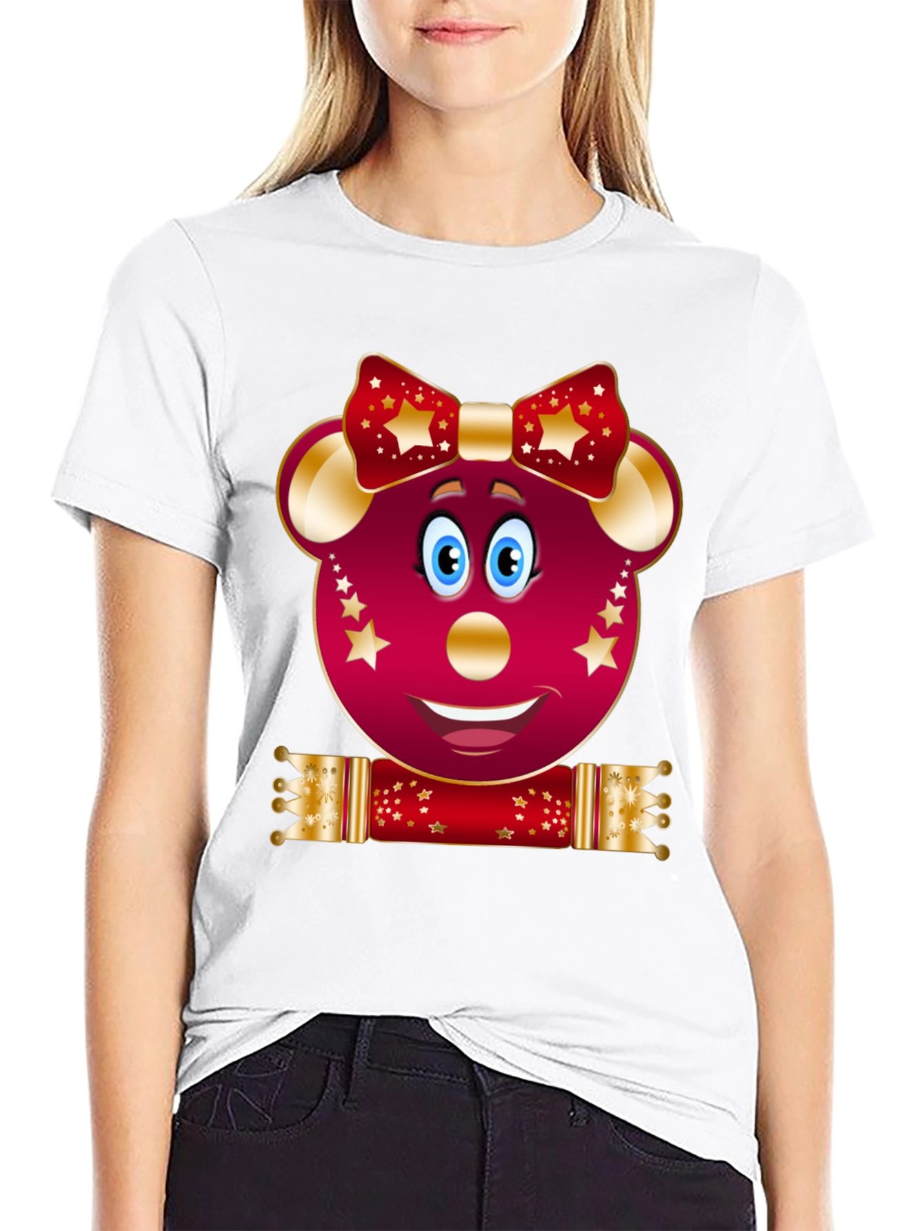 Festive Cartoon Mouse Black T-Shirt