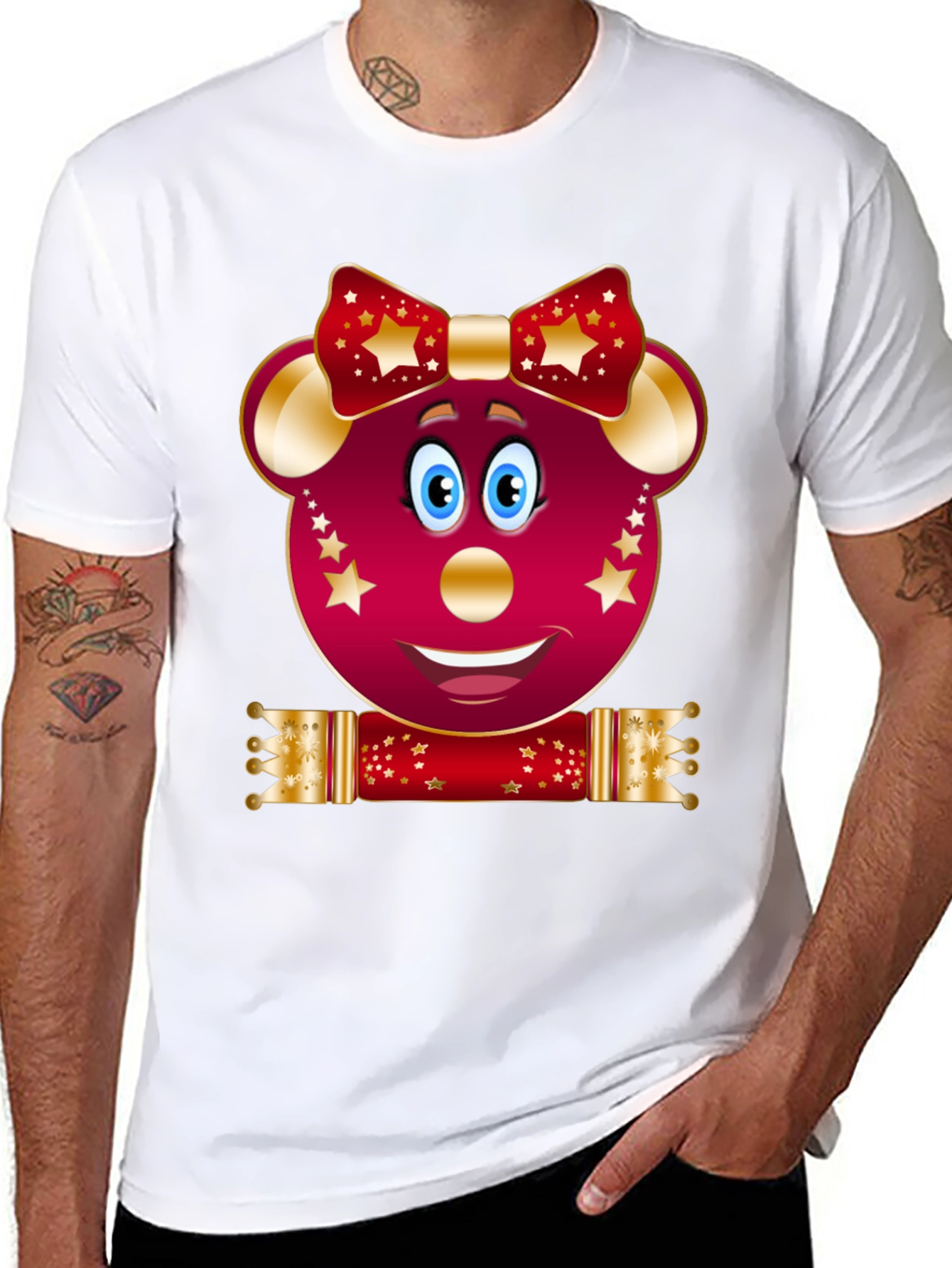 Festive Cartoon Mouse Black T-Shirt