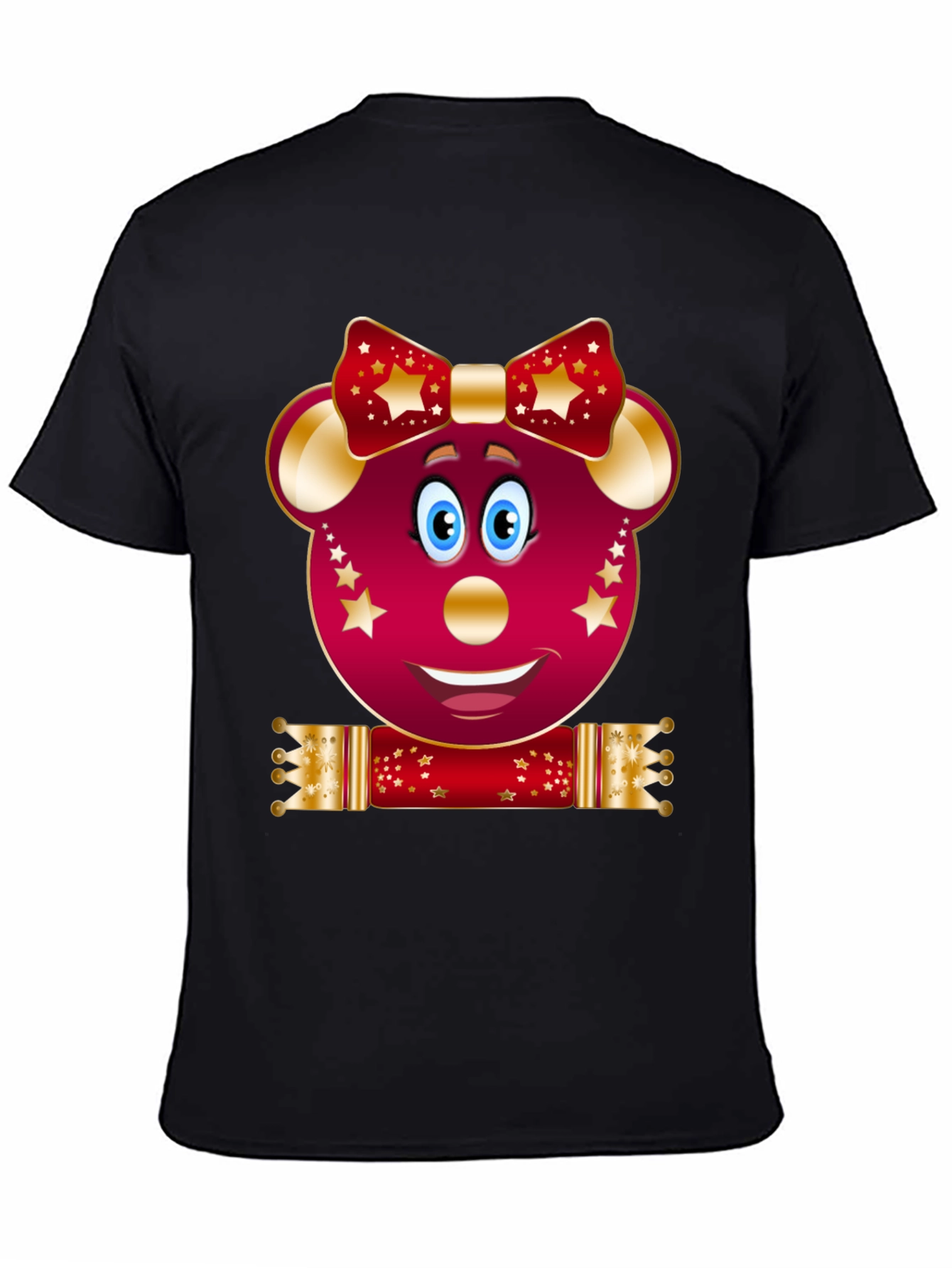 Festive Cartoon Mouse Black T-Shirt