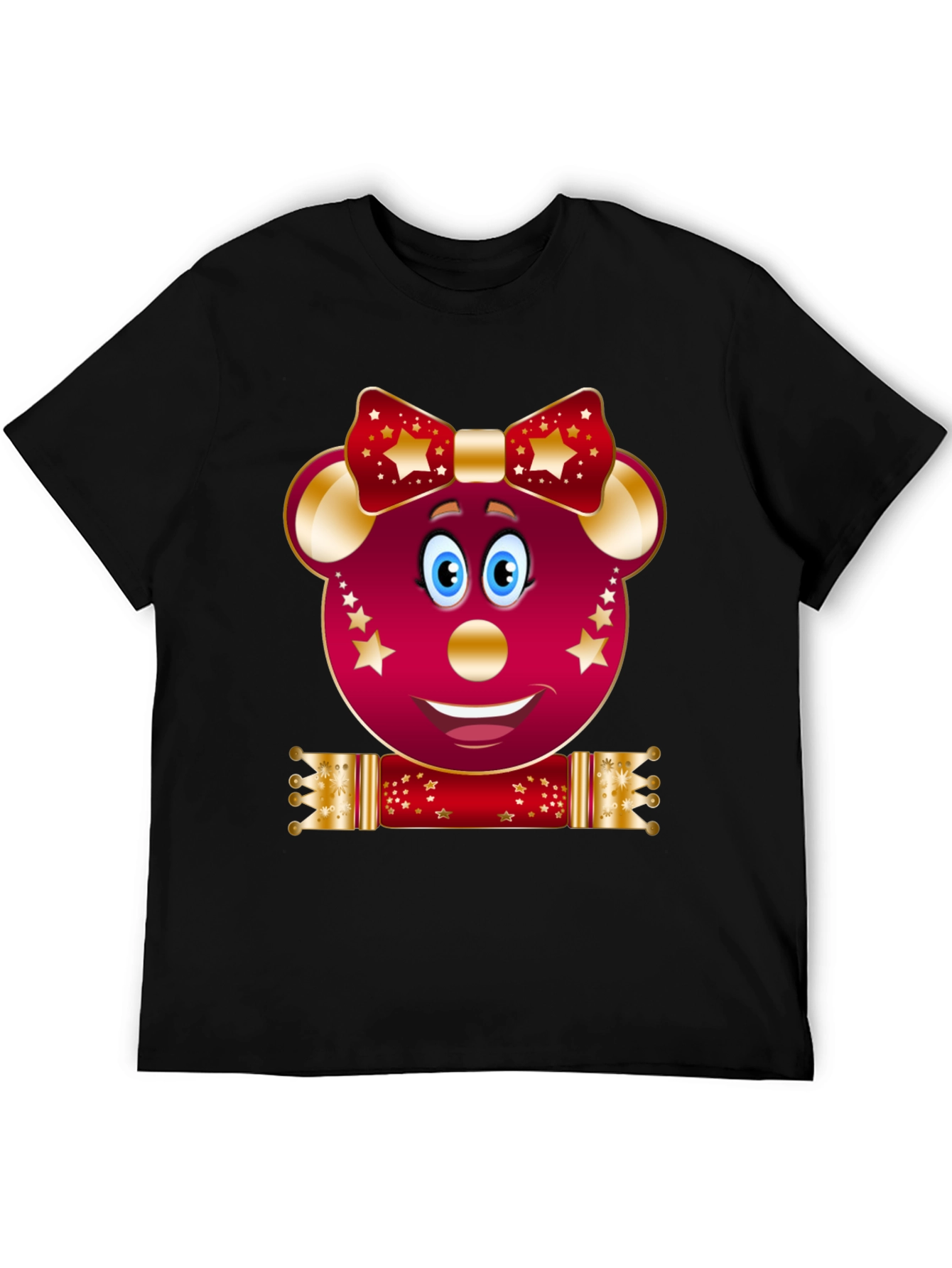 Festive Cartoon Mouse Black T-Shirt