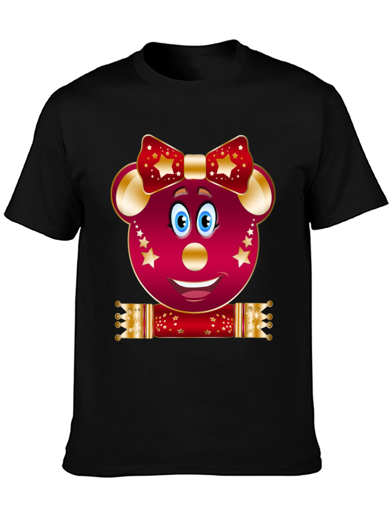 Festive Cartoon Mouse Black T-Shirt