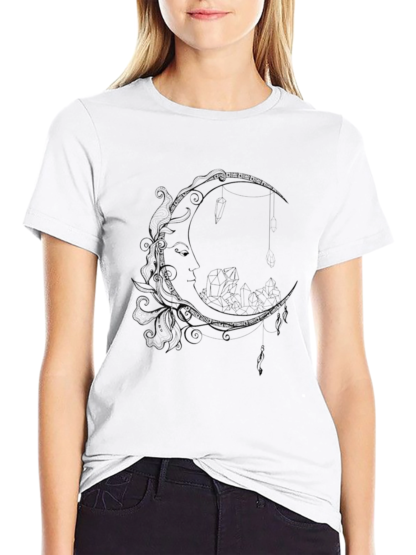 Mystic Moon Graphic Tee - Black Cotton Blend