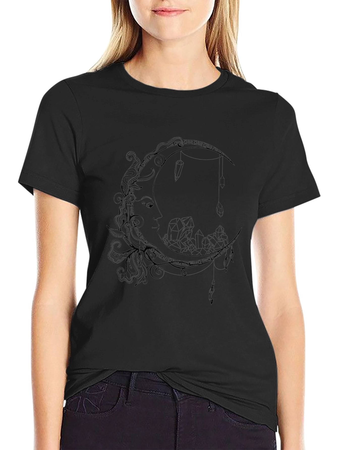 Mystic Moon Graphic Tee - Black Cotton Blend