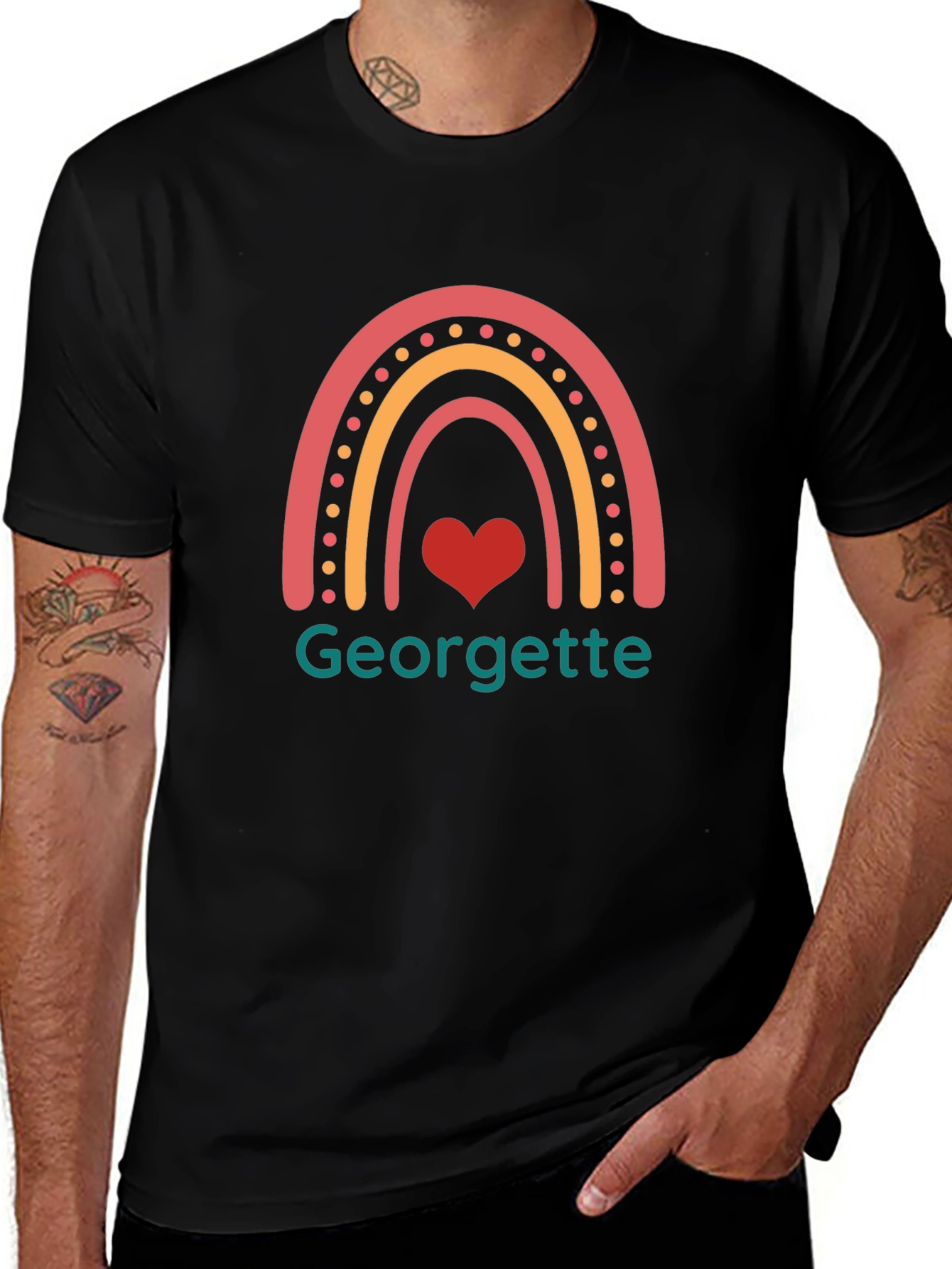 Georgette Rainbow Heart T-Shirt - Black