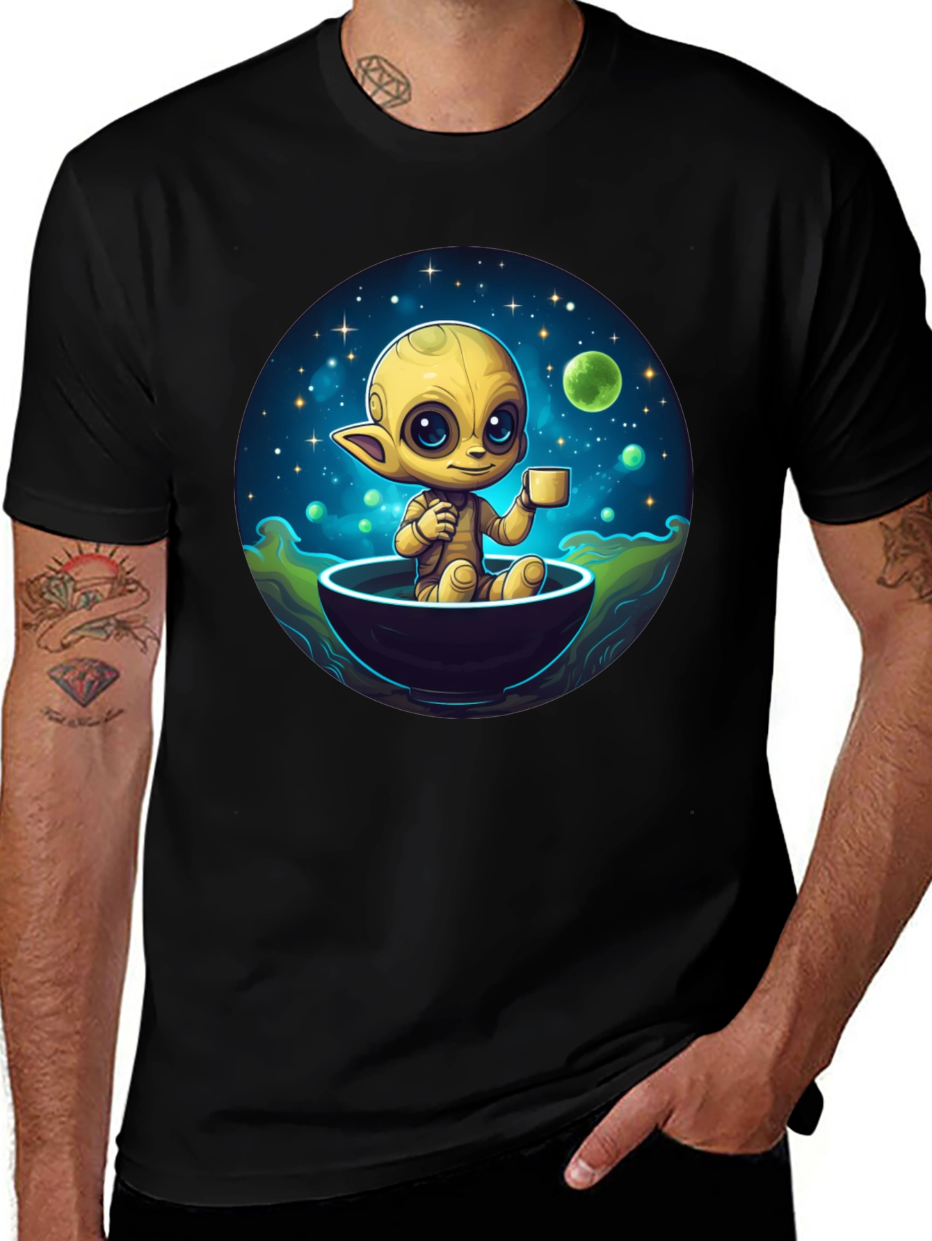 Cute Alien Drinking Coffee T-Shirt
