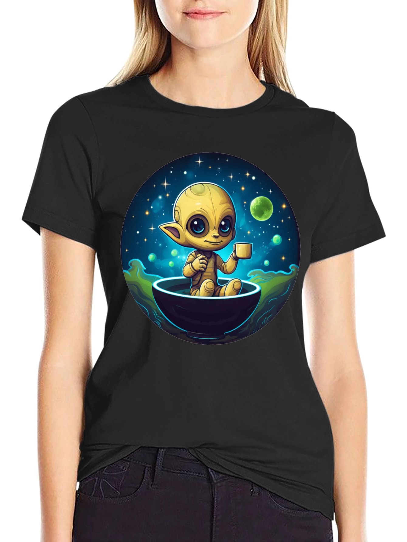 Cute Alien Drinking Coffee T-Shirt