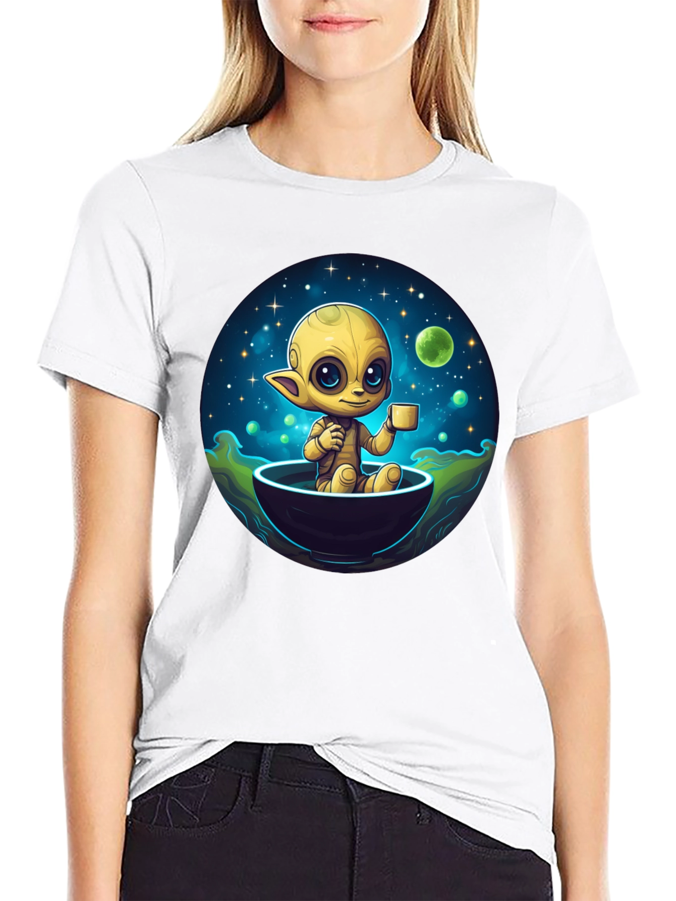 Cute Alien Drinking Coffee T-Shirt