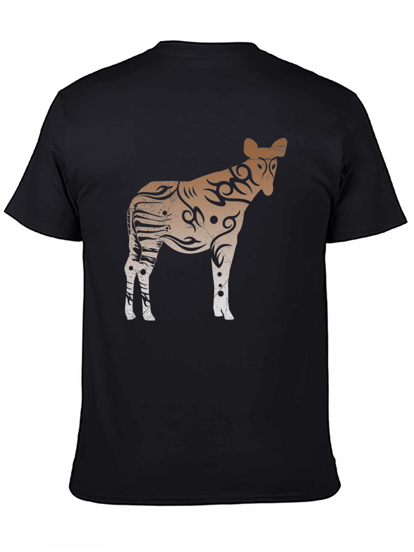Tribal Zebra Graphic Print Black T-Shirt