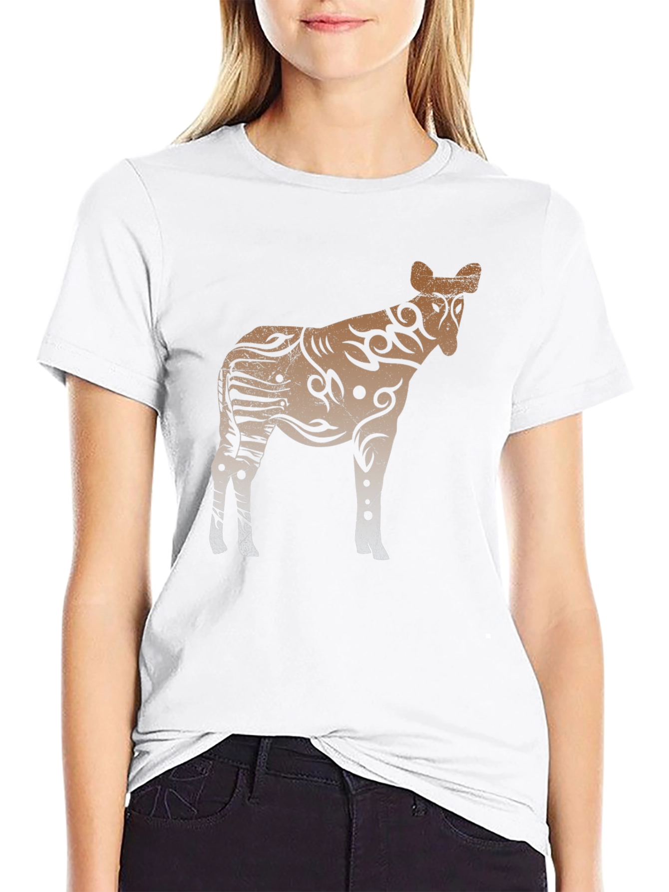 Tribal Zebra Graphic Print Black T-Shirt