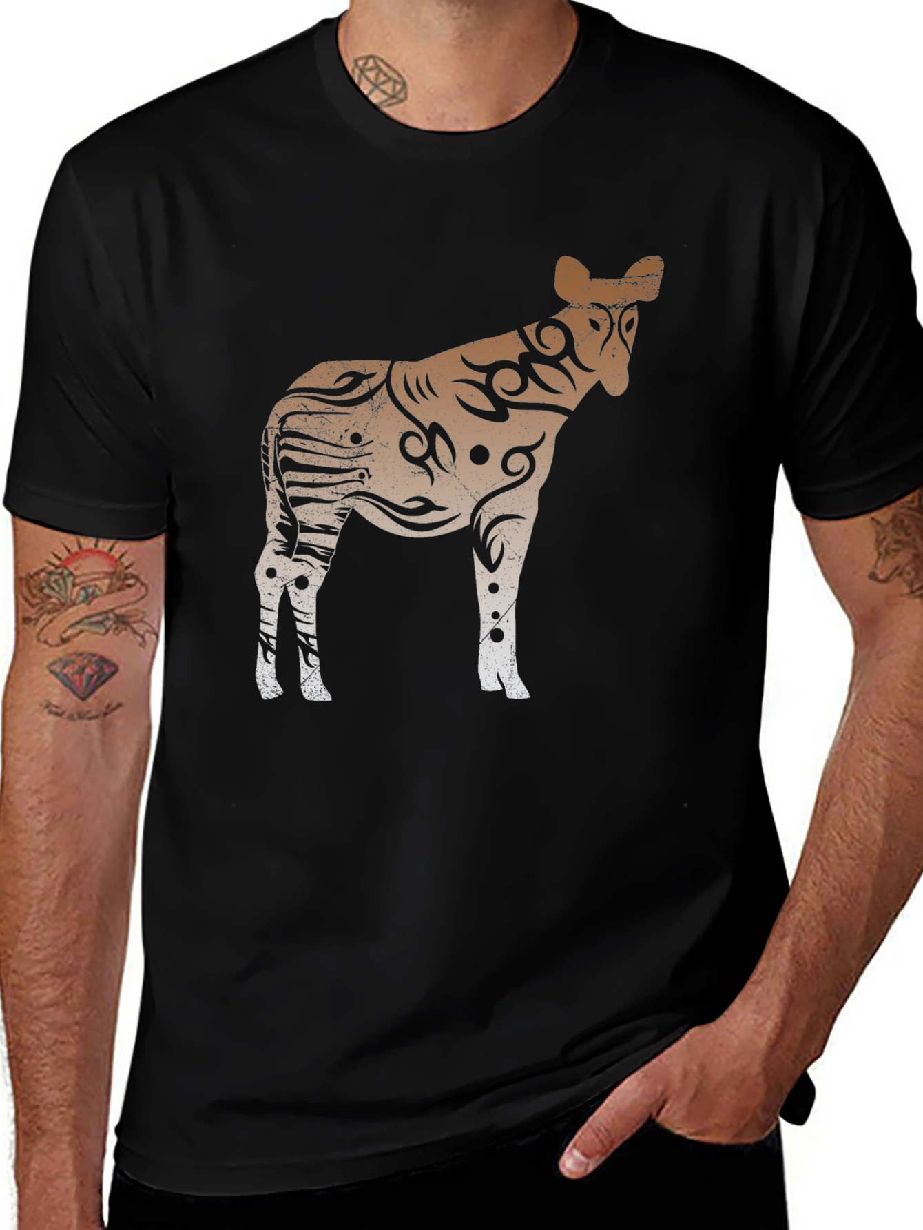 Tribal Zebra Graphic Print Black T-Shirt