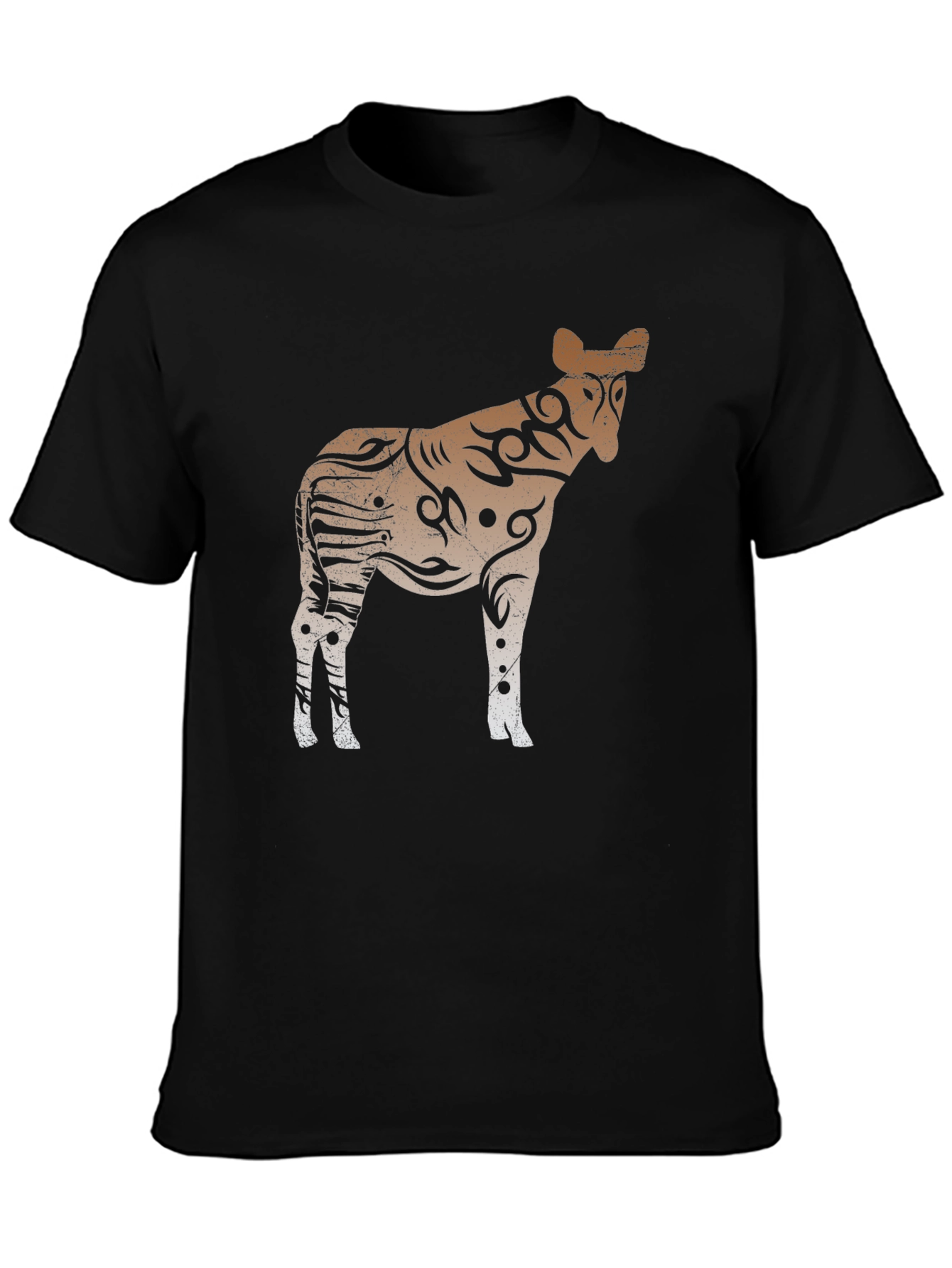 Tribal Zebra Graphic Print Black T-Shirt