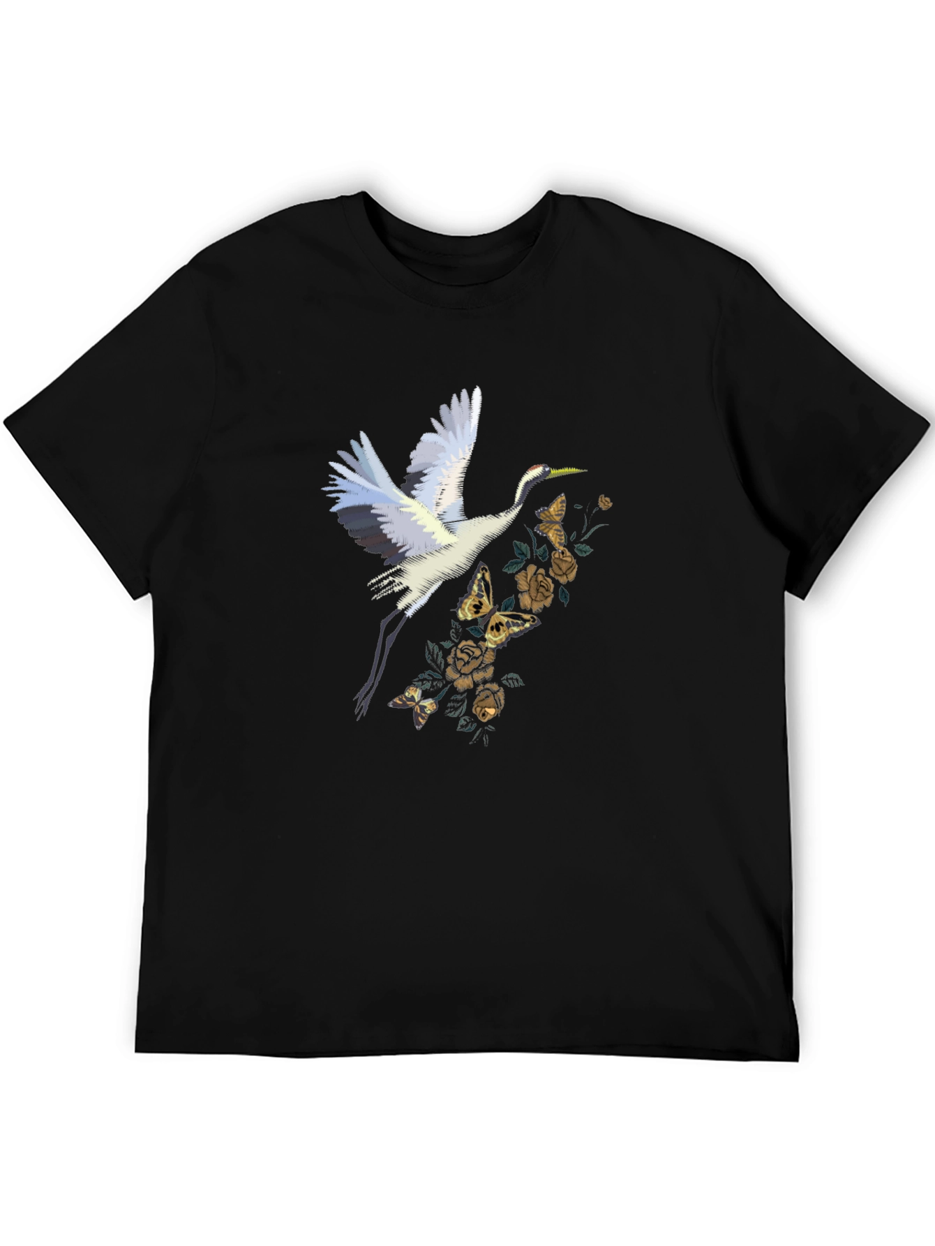 Crane & Floral Graphic Tee - Black