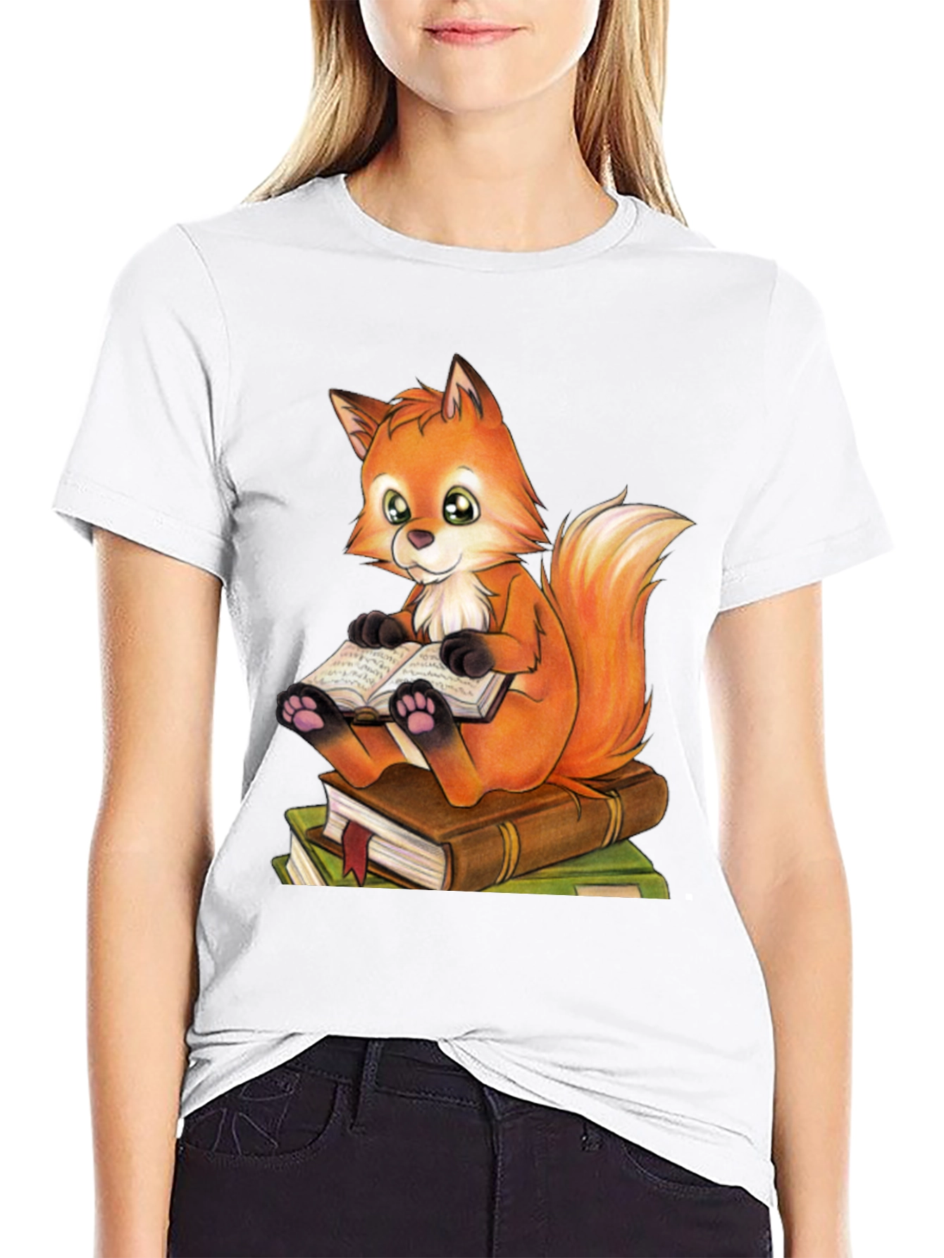 Fox Reading Book T-Shirt - Cute Animal Graphic Tee