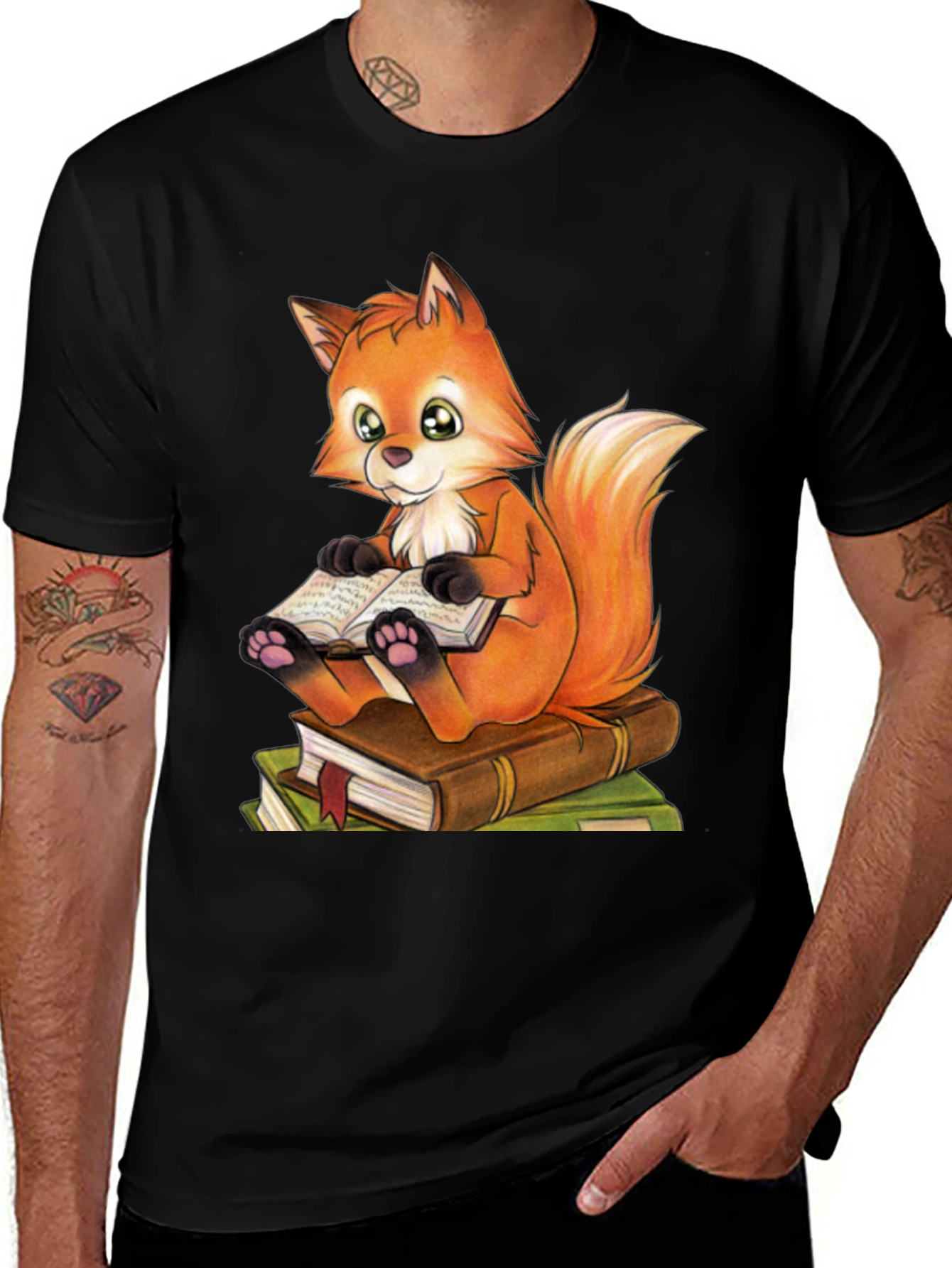Fox Reading Book T-Shirt - Cute Animal Graphic Tee