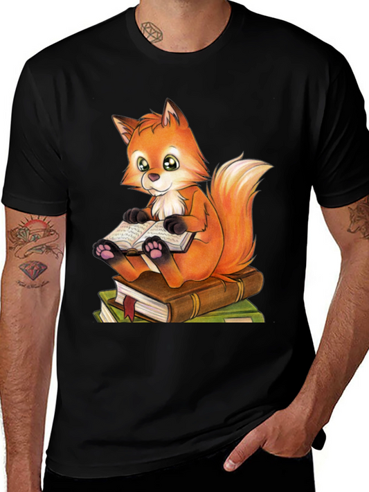 Fox Reading Book T-Shirt - Cute Animal Graphic Tee