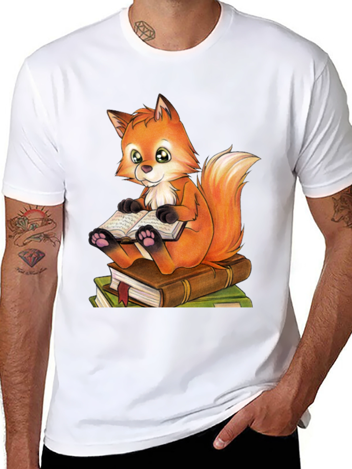 Fox Reading Book T-Shirt - Cute Animal Graphic Tee