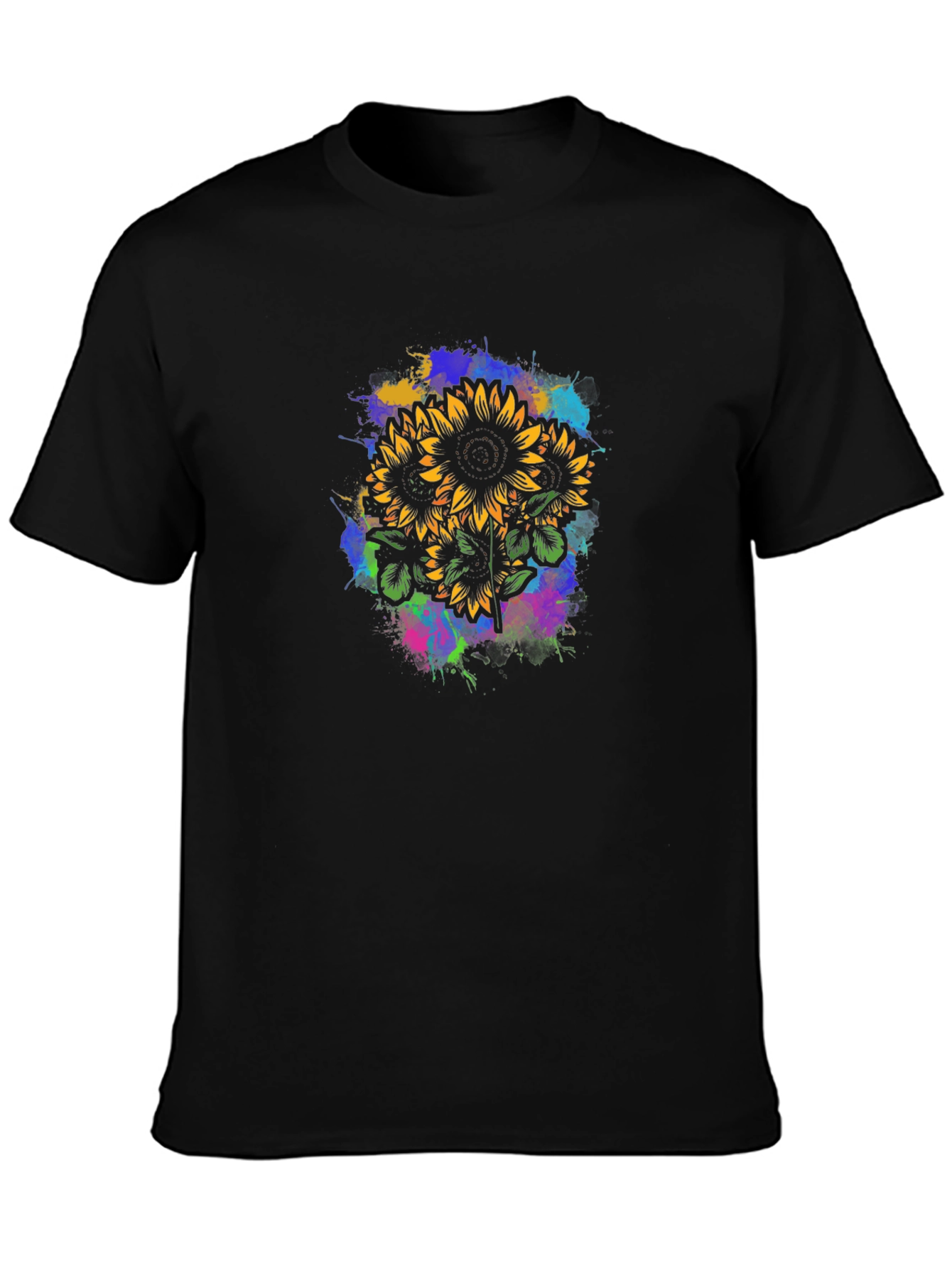 Sunflower Splatter Graphic Tee - Black