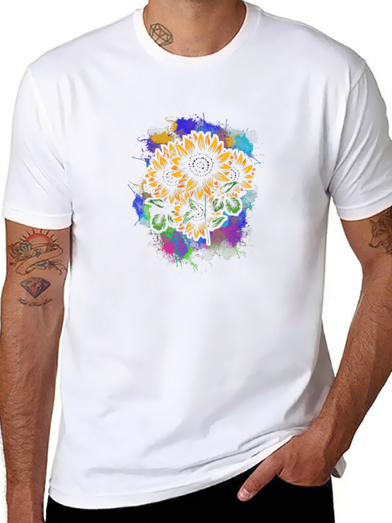 Sunflower Splatter Graphic Tee - Black