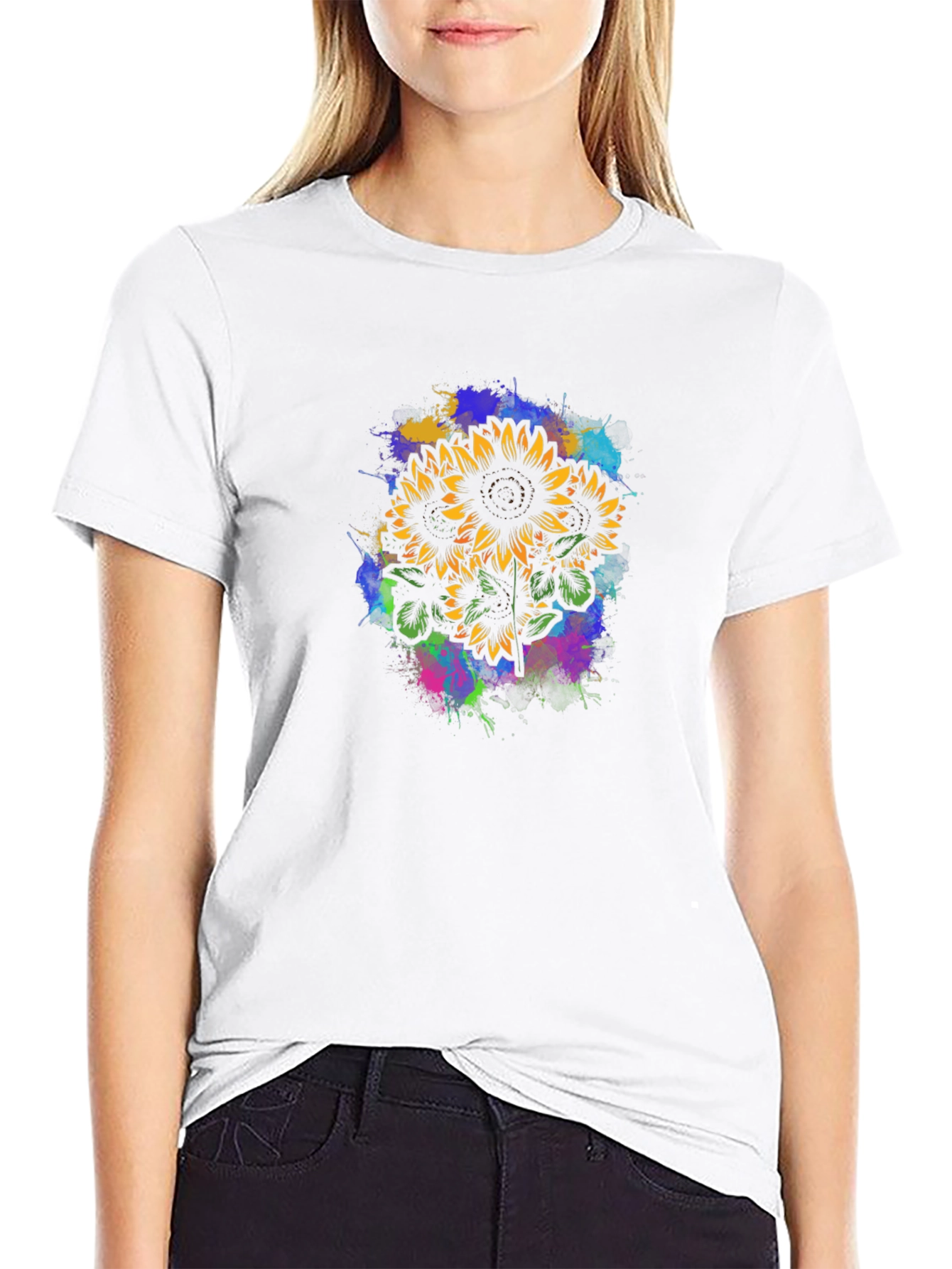 Sunflower Splatter Graphic Tee - Black