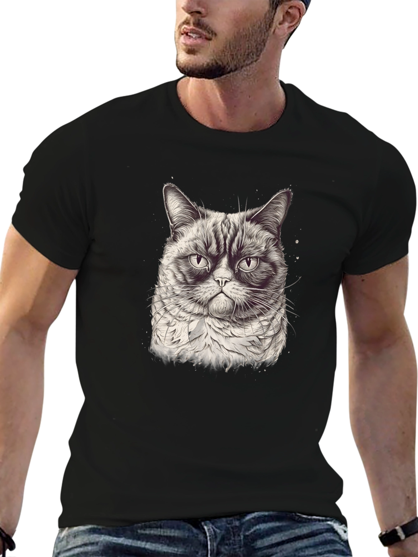 Grumpy Cat Graphic T-Shirt - Black Cotton Tee