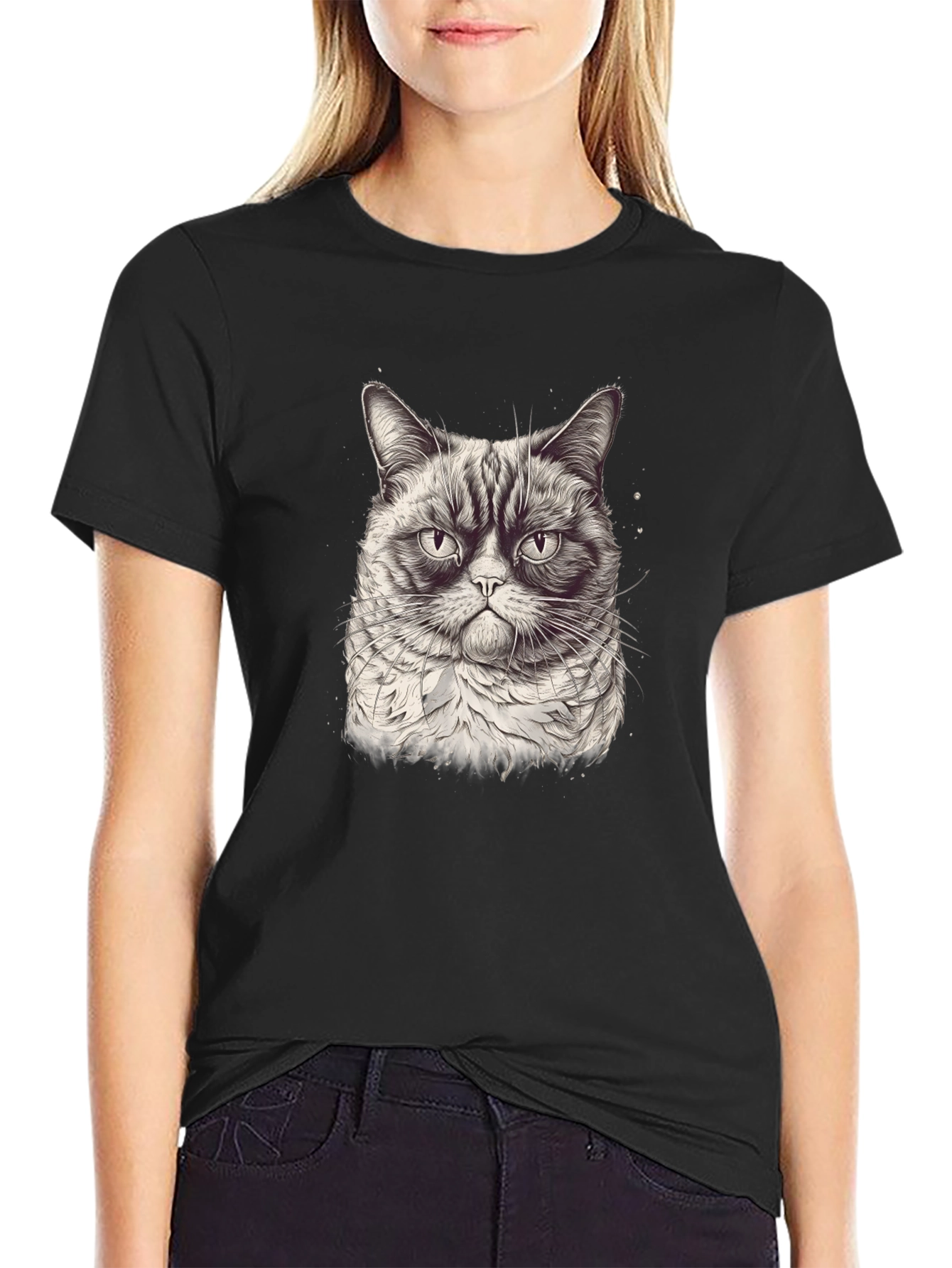 Grumpy Cat Graphic T-Shirt - Black Cotton Tee