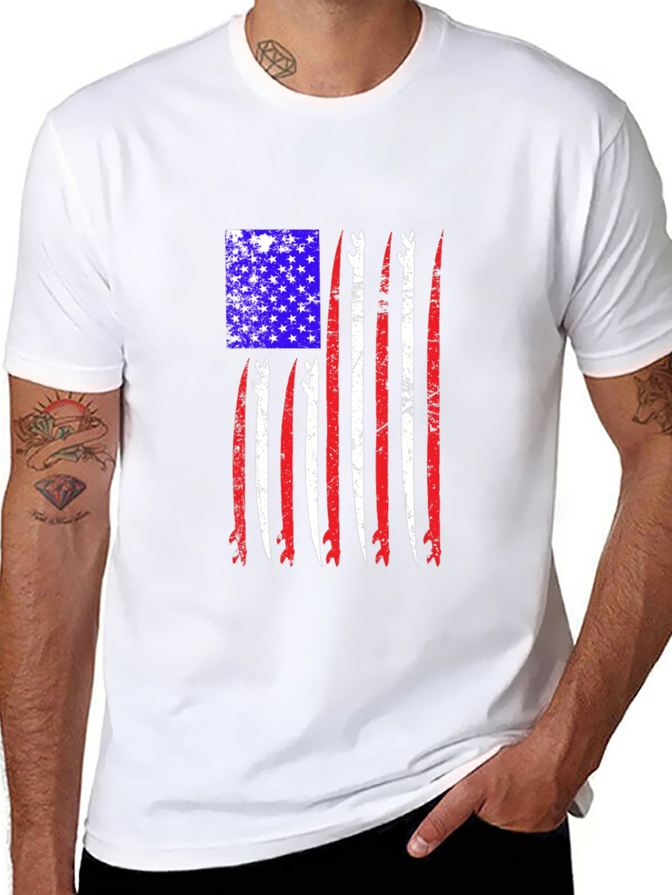 Patriotic Surfboard Flag Graphic T-Shirt