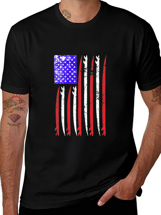 Patriotic Surfboard Flag Graphic T-Shirt