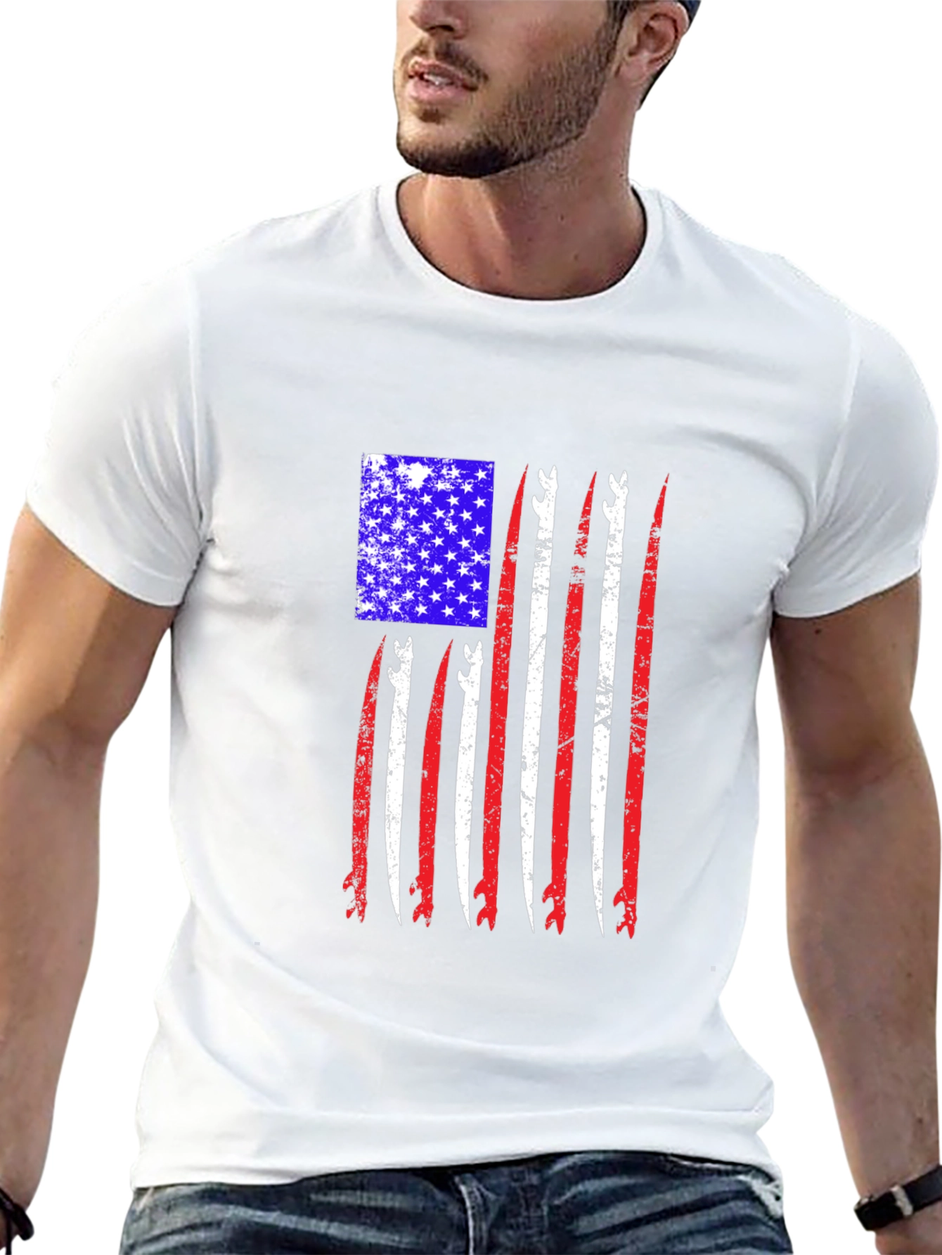 Patriotic Surfboard Flag Graphic T-Shirt