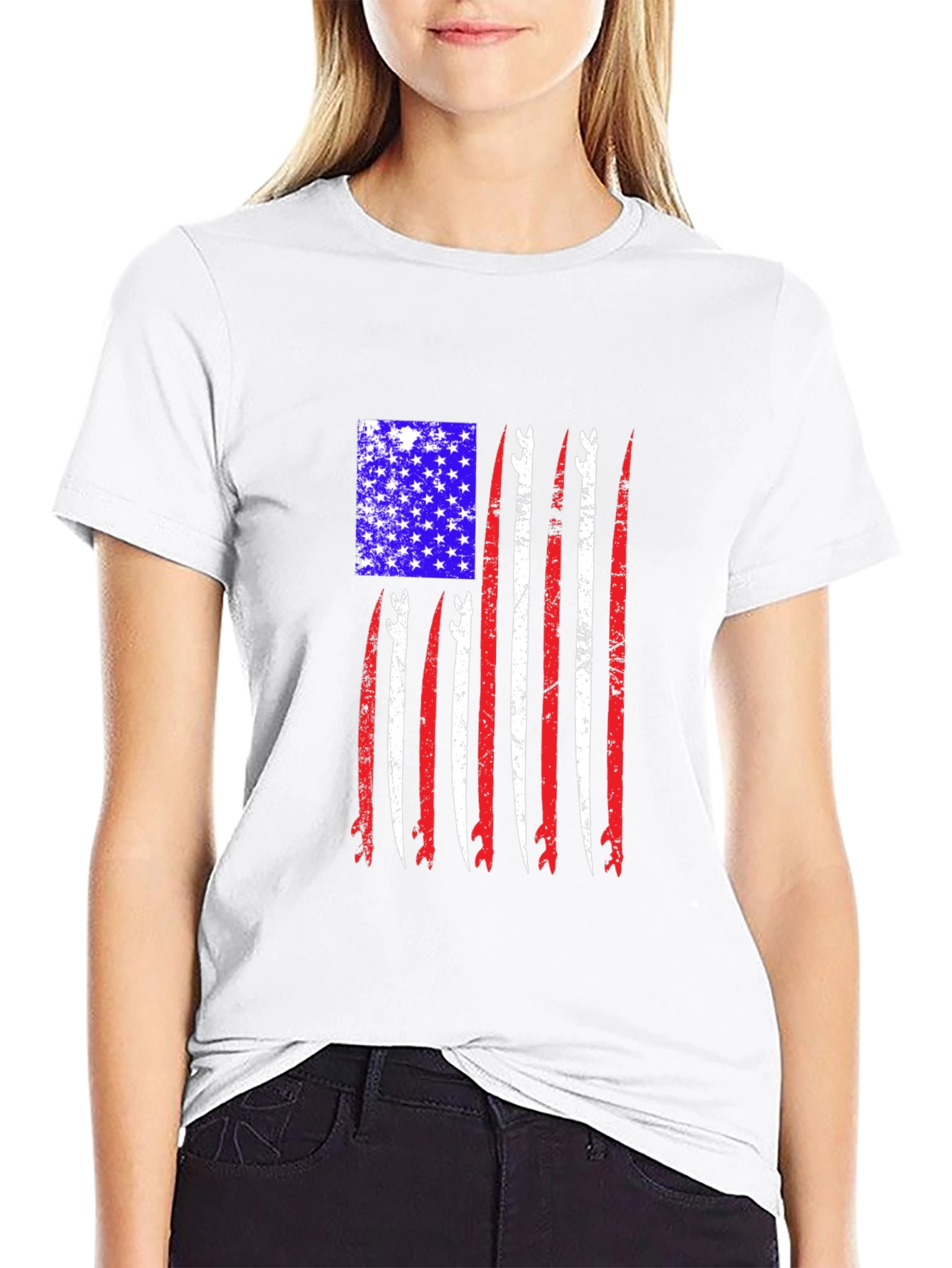 Patriotic Surfboard Flag Graphic T-Shirt