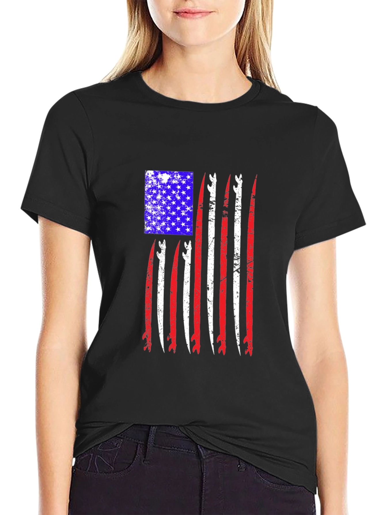Patriotic Surfboard Flag Graphic T-Shirt