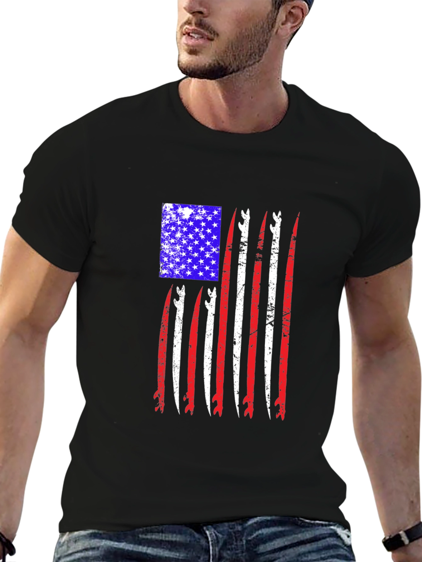 Patriotic Surfboard Flag Graphic T-Shirt
