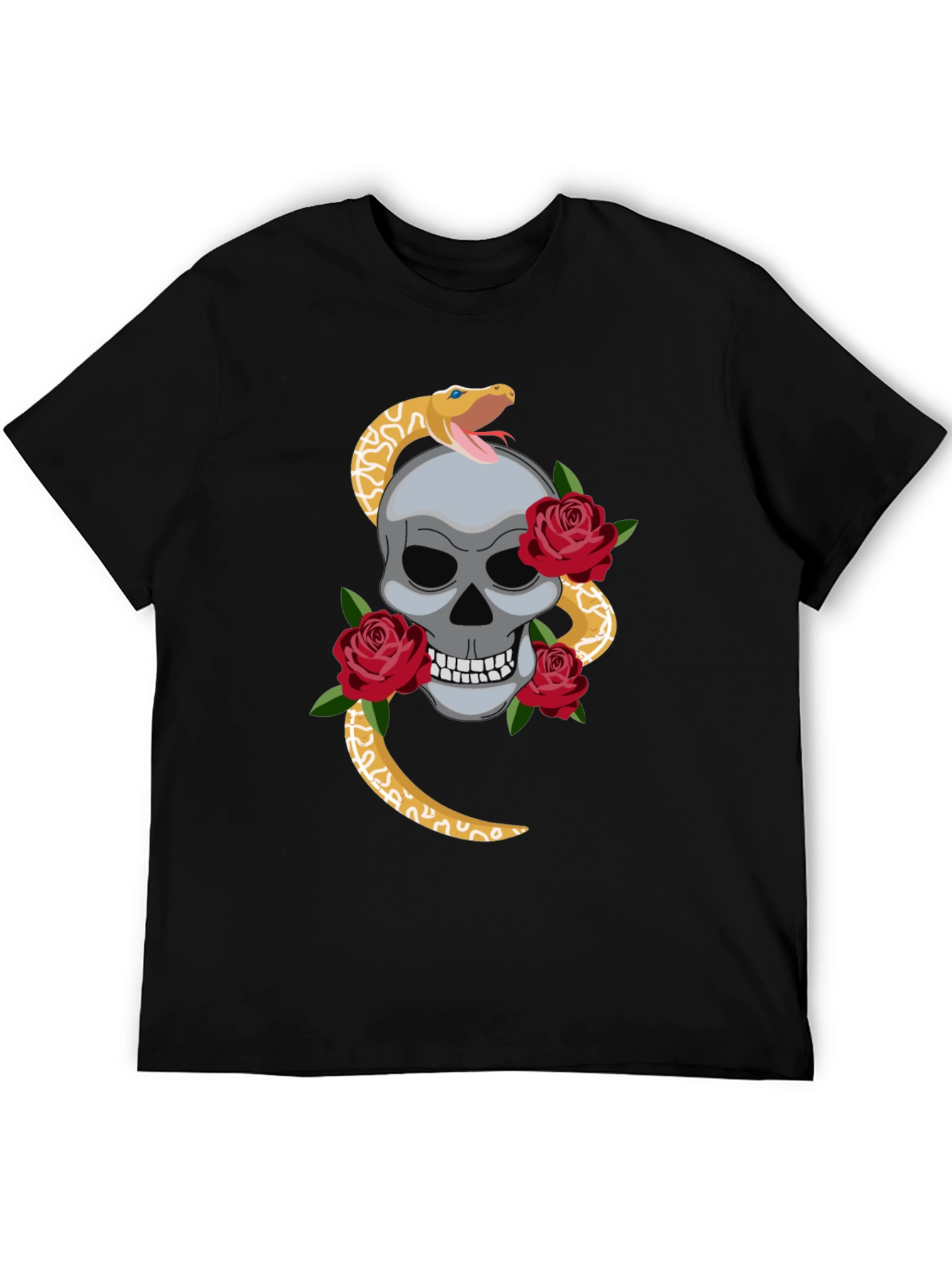 Skull Snake & Roses Graphic Tee - Black