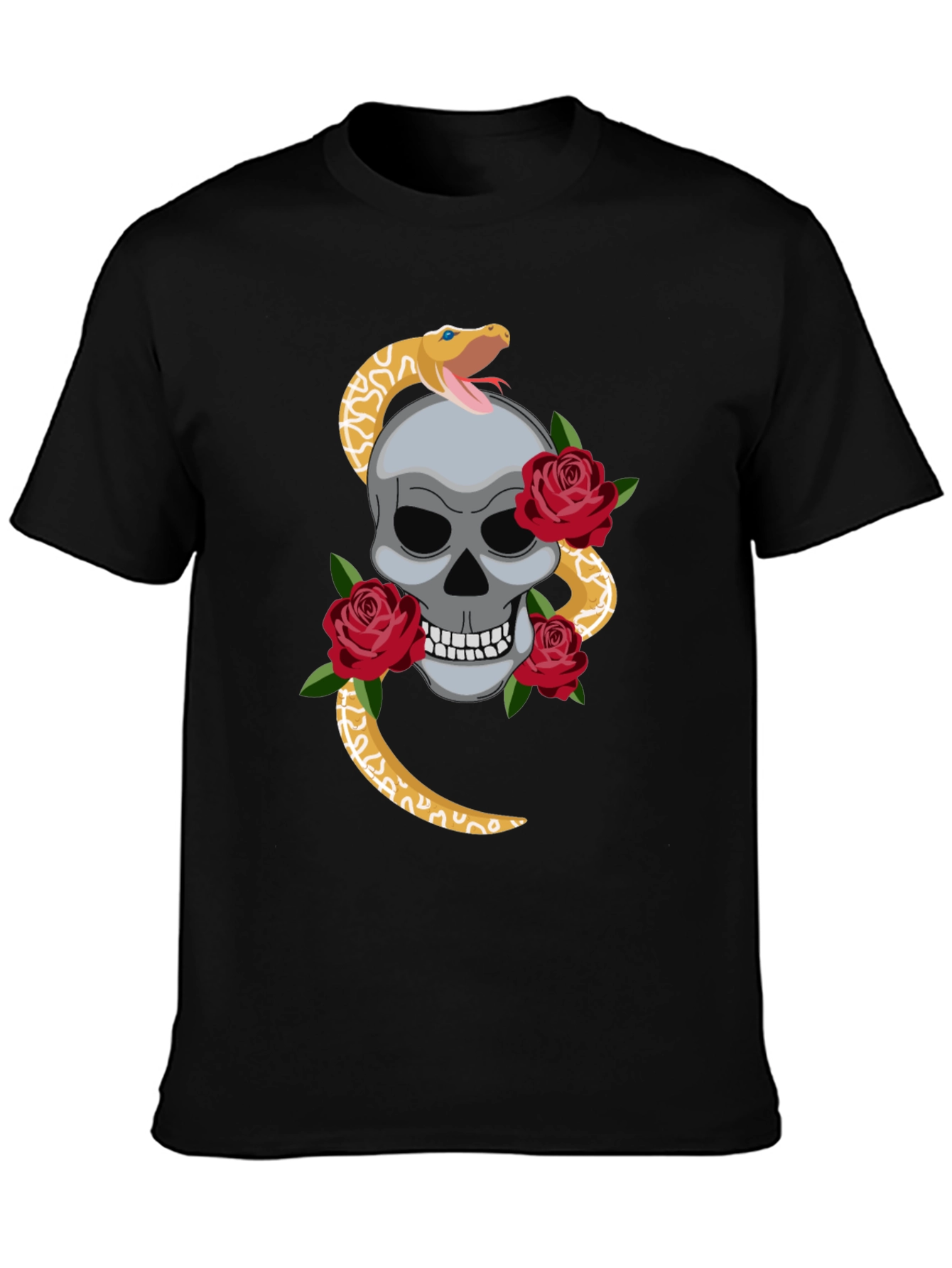 Skull Snake & Roses Graphic Tee - Black