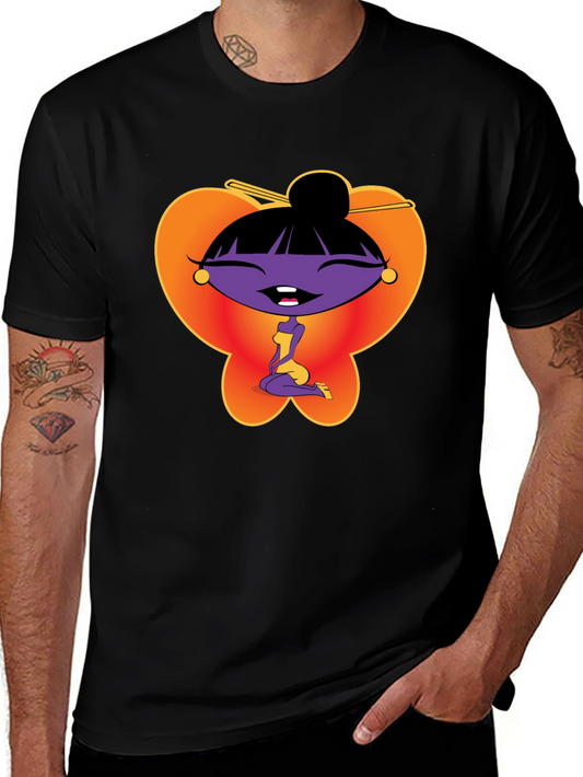 Cartoon Girl Graphic Tee - Black