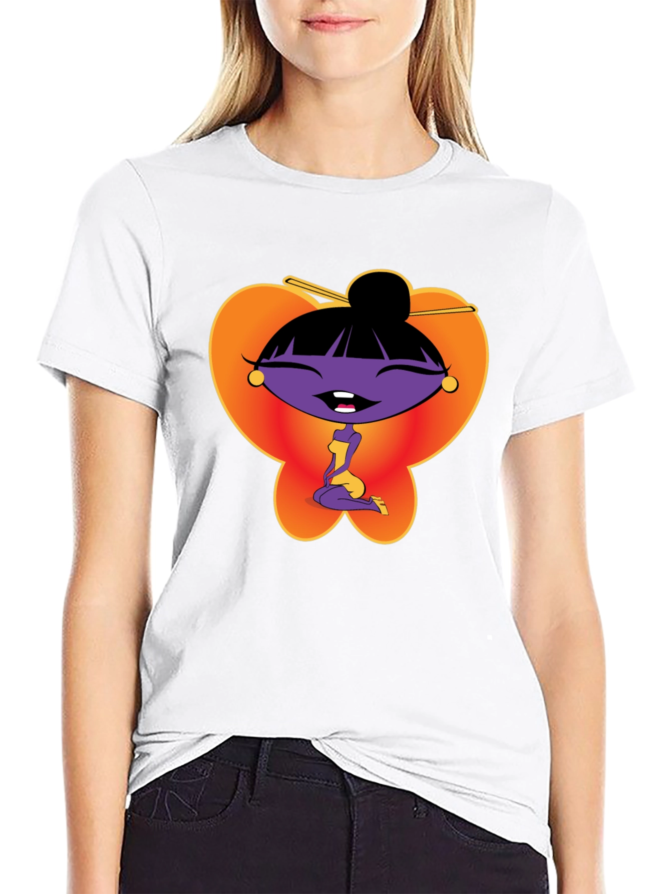 Cartoon Girl Graphic Tee - Black